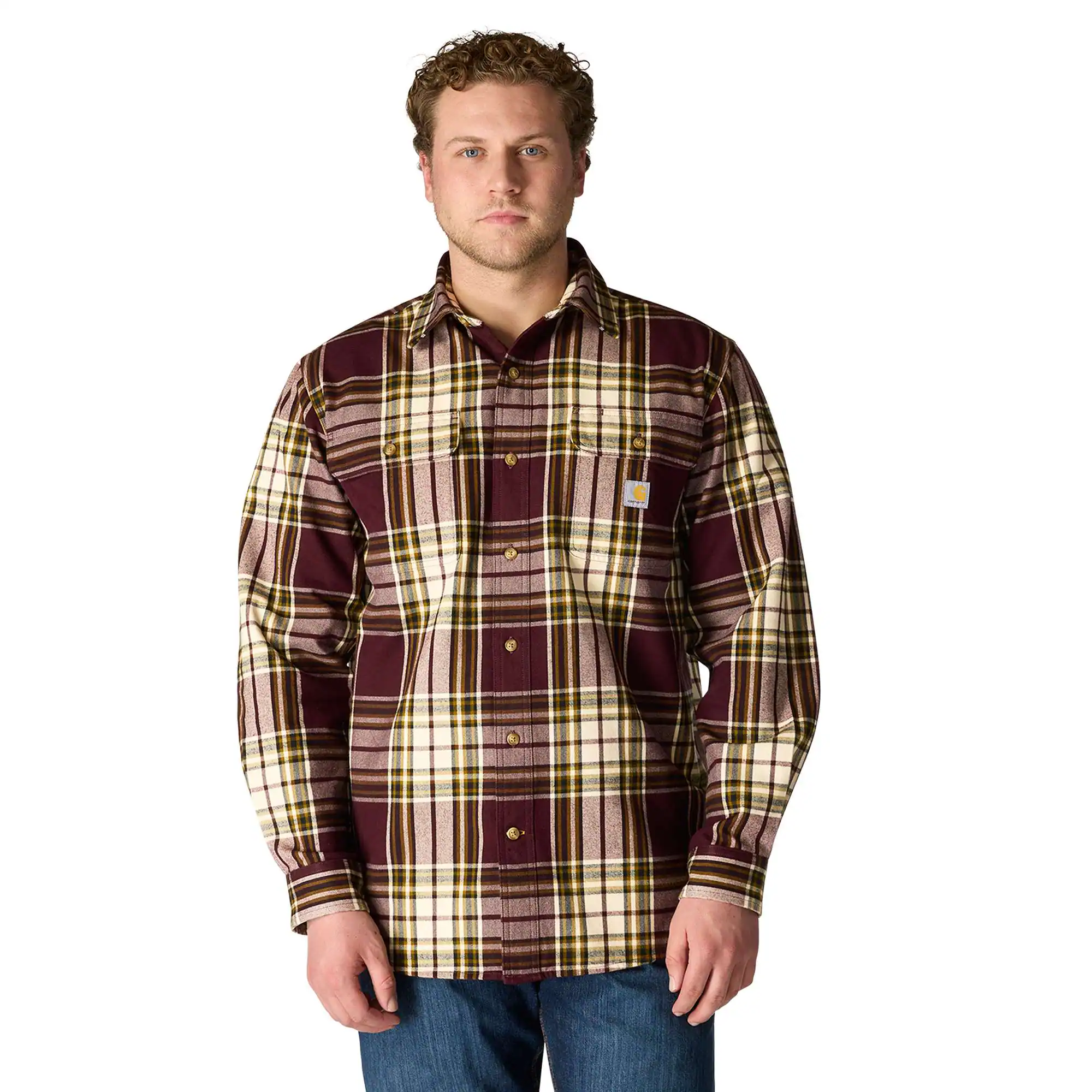 Loose Fit Heavyweight Flannel Long-Sleeve Plaid Shirt
