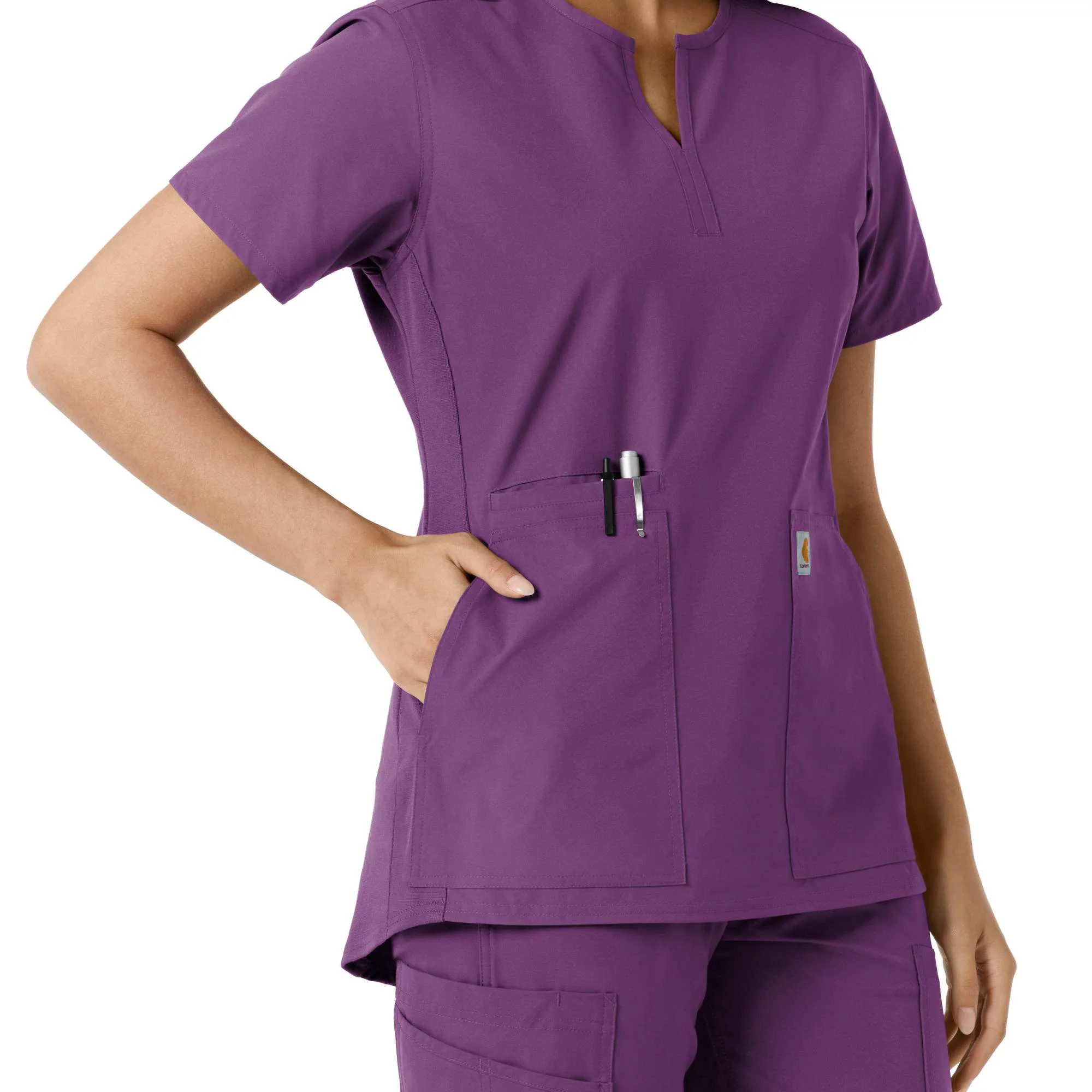 Women's Force Essentials Notch Neck Tunic Knit Panel Scrub Top