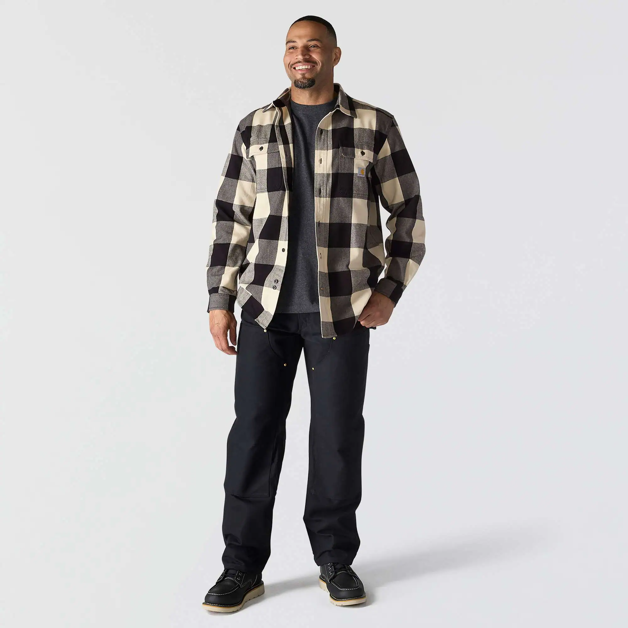 Loose Fit Heavyweight Flannel Long-Sleeve Plaid Shirt