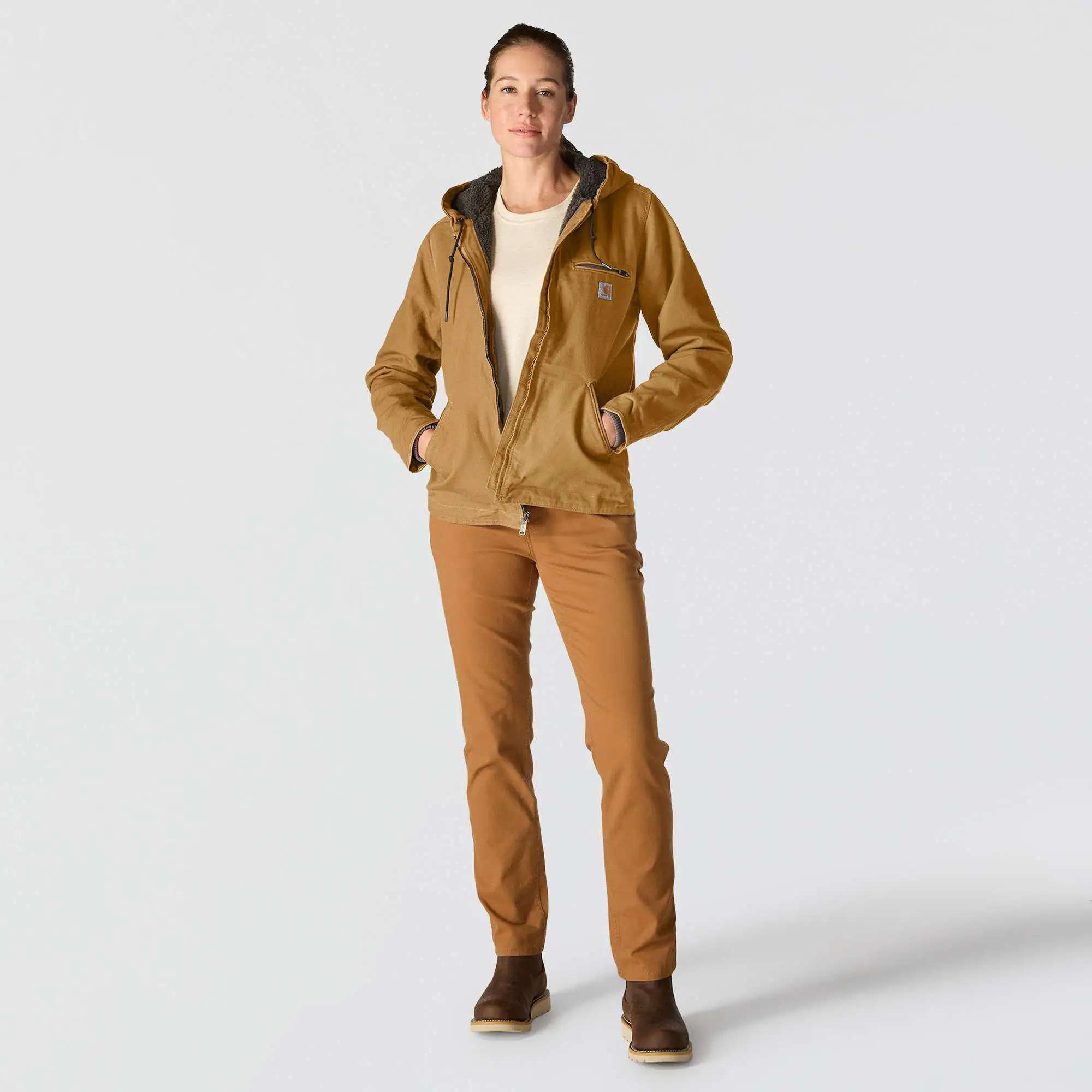 Women's Sherpa Lined Jacket - Loose Fit - Washed Duck - 3 Warmest Rating