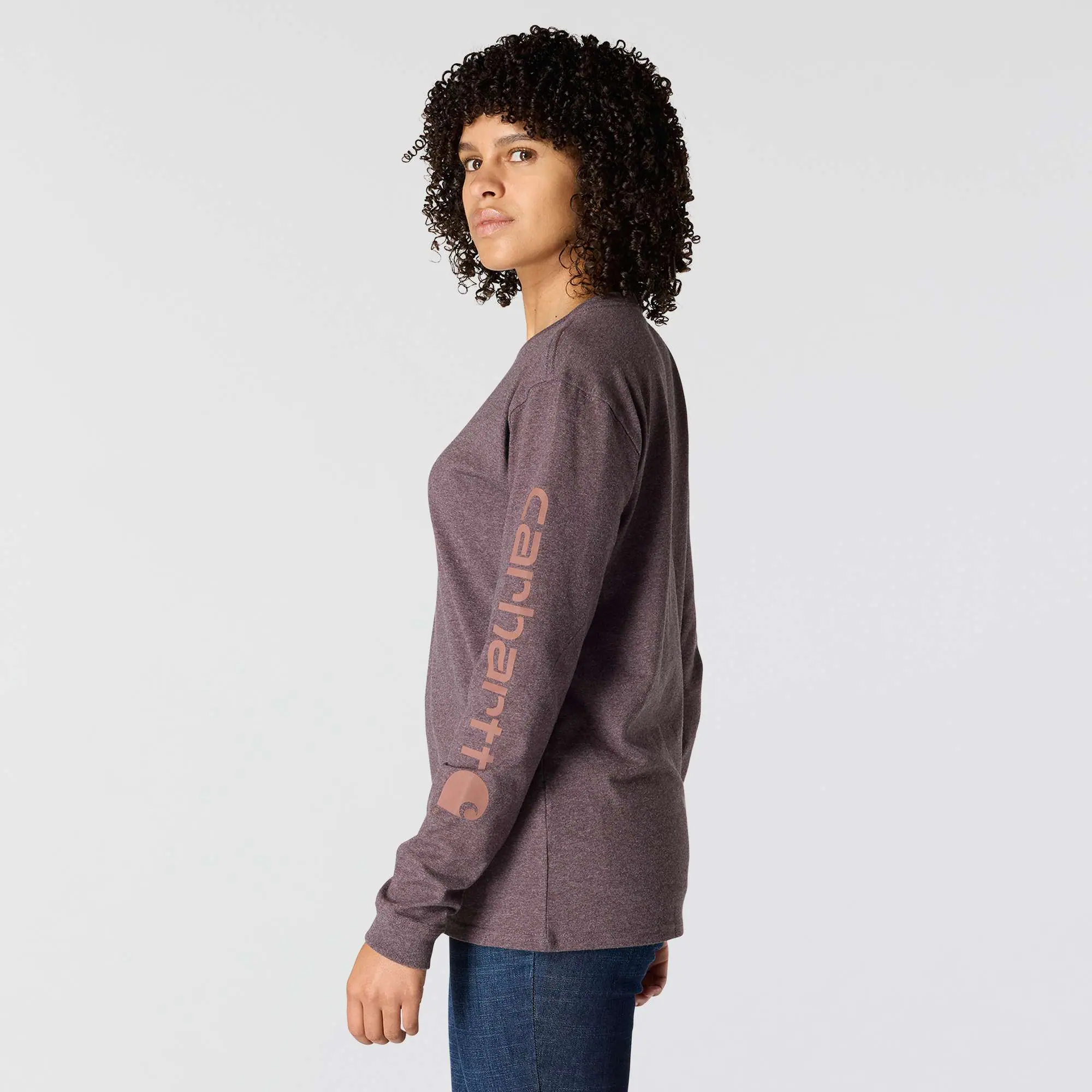Women's Loose Fit Heavyweight Long-Sleeve Logo Sleeve Graphic T-Shirt
