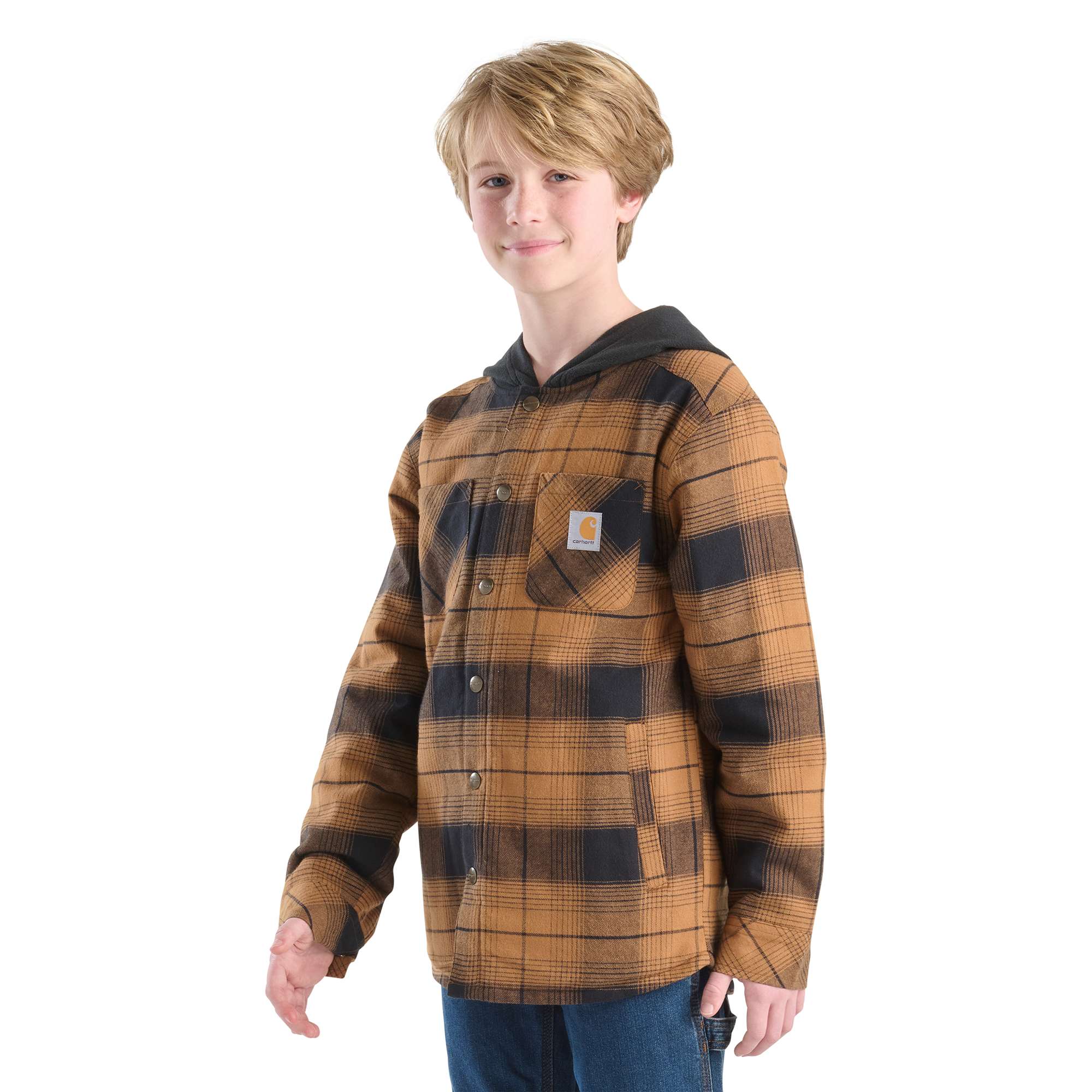 Boys' Long Sleeve Flannel Snap-Front Hooded Shirt Jac (Child/Youth)