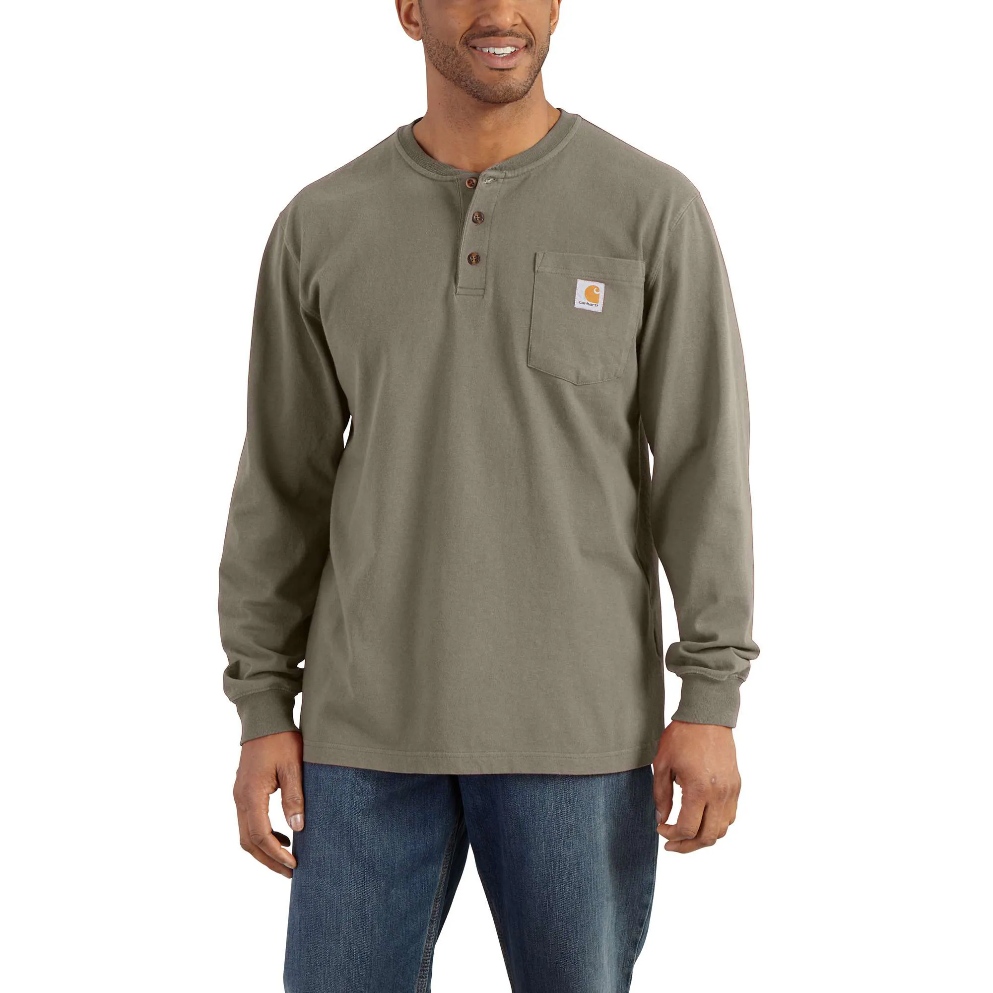 Loose Fit Heavyweight Long-Sleeve Pocket Henley T-Shirt