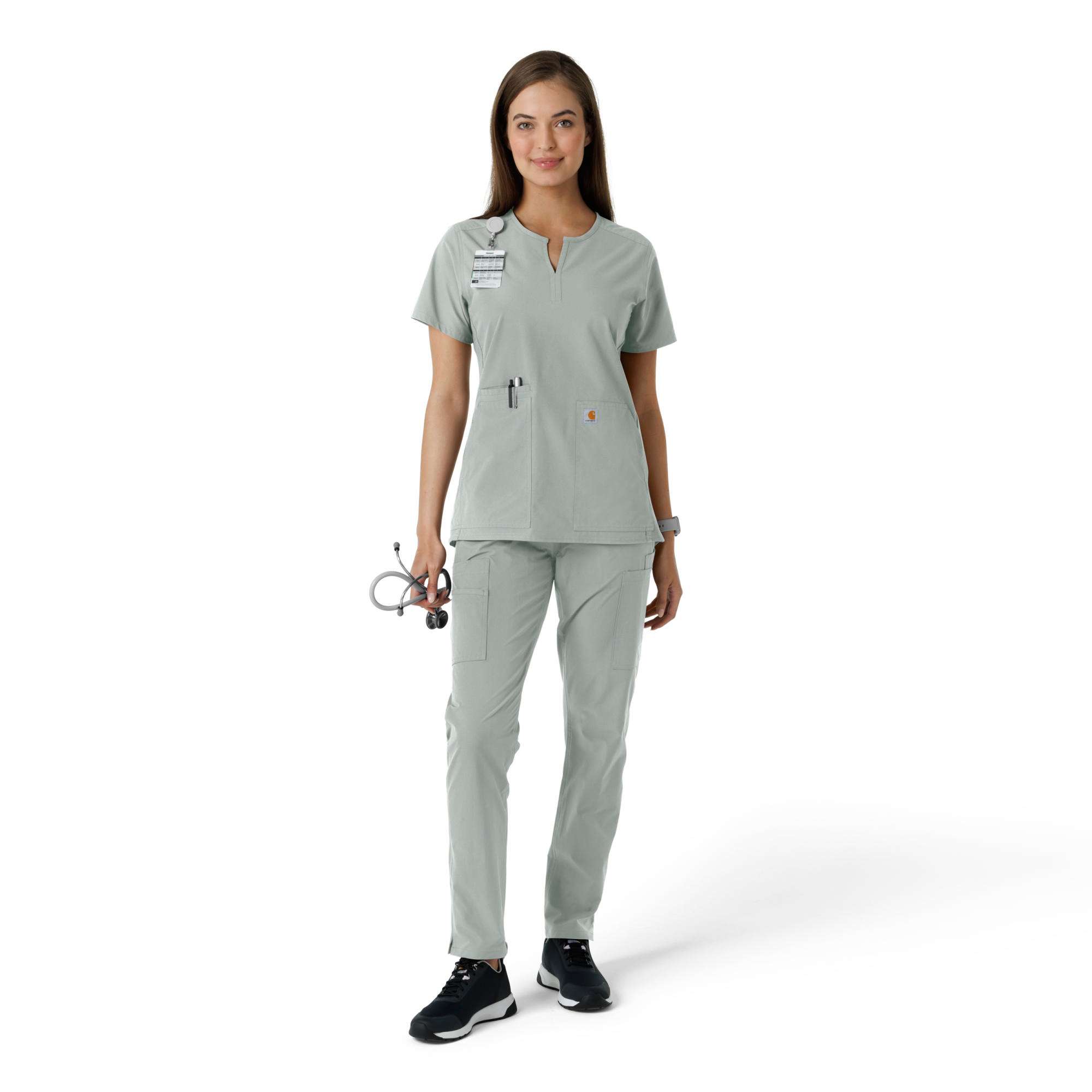 Women's Force Essentials Notch Neck Tunic Knit Panel Scrub Top