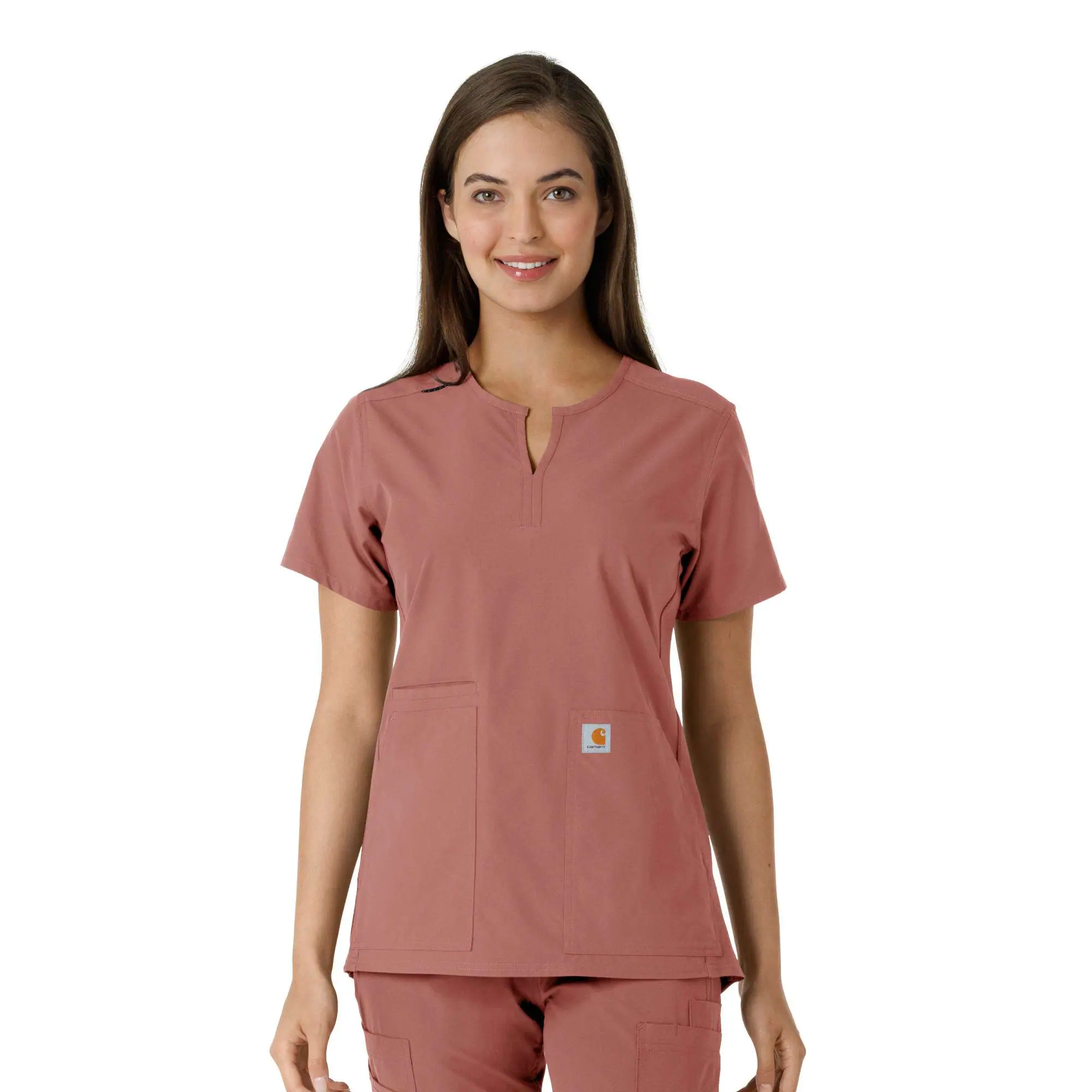 Women's Force Essentials Notch Neck Tunic Knit Panel Scrub Top