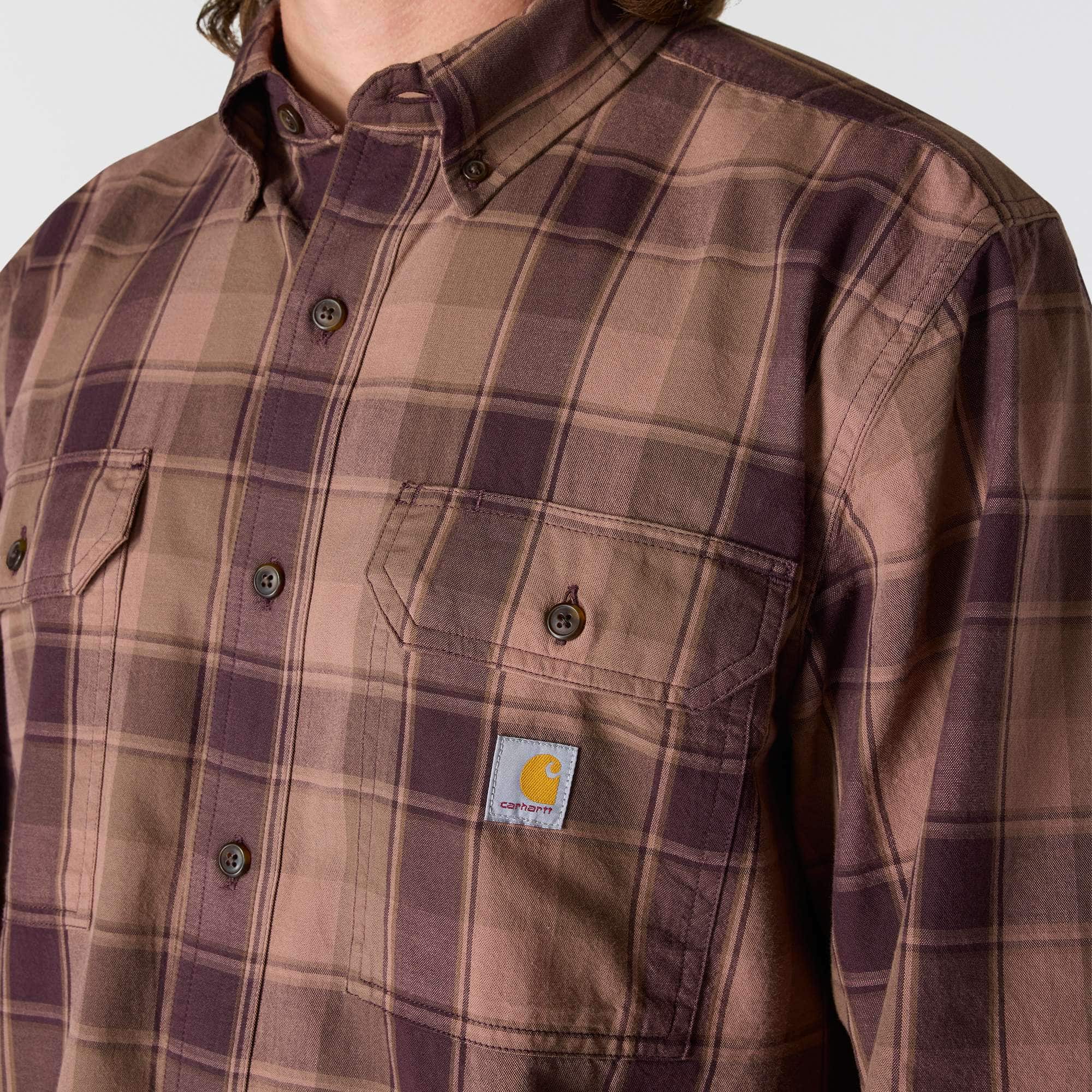 Loose Fit Midweight Chambray Long-Sleeve Plaid Shirt