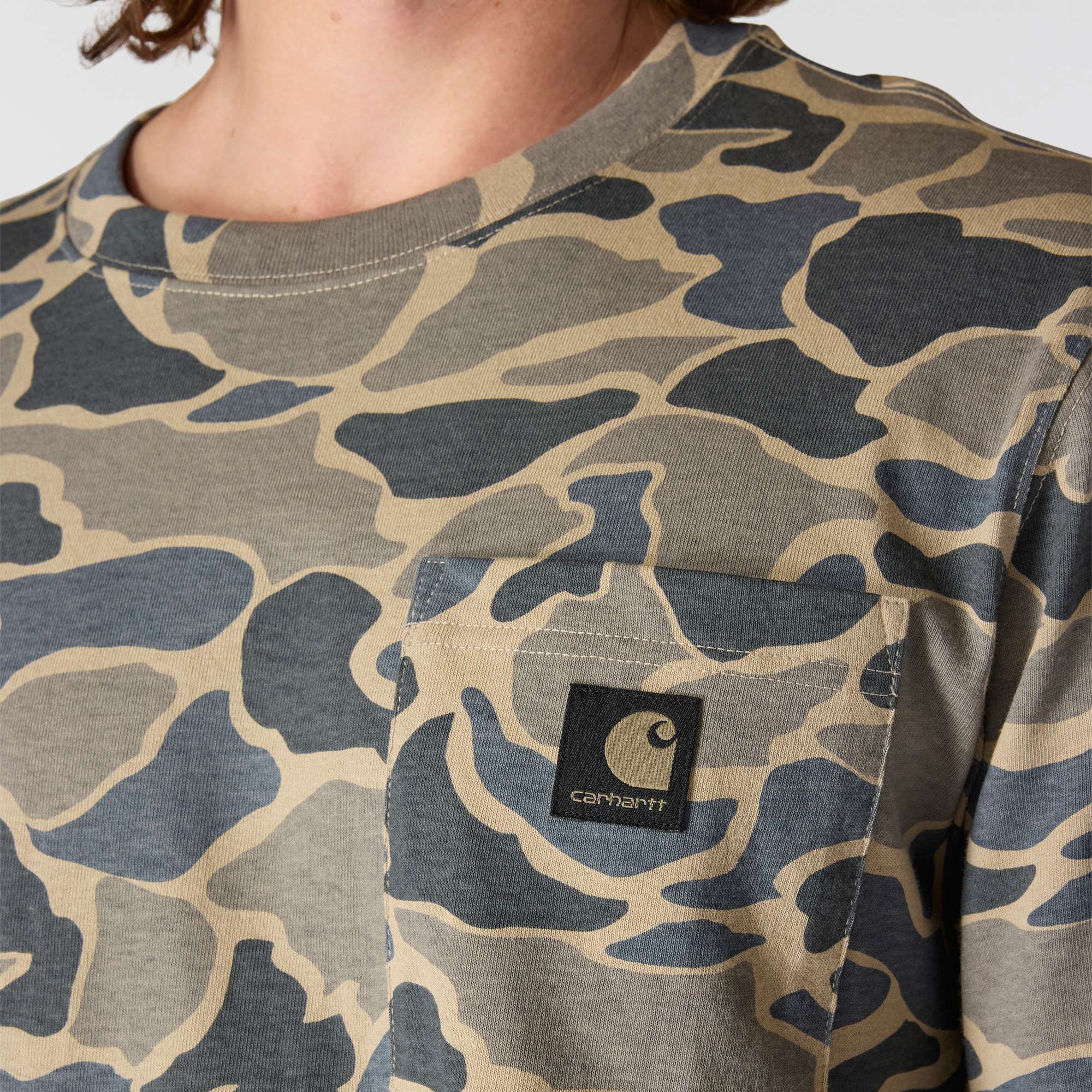 Relaxed Fit Heavyweight Long-Sleeve Pocket Camo Logo Graphic T-Shirt