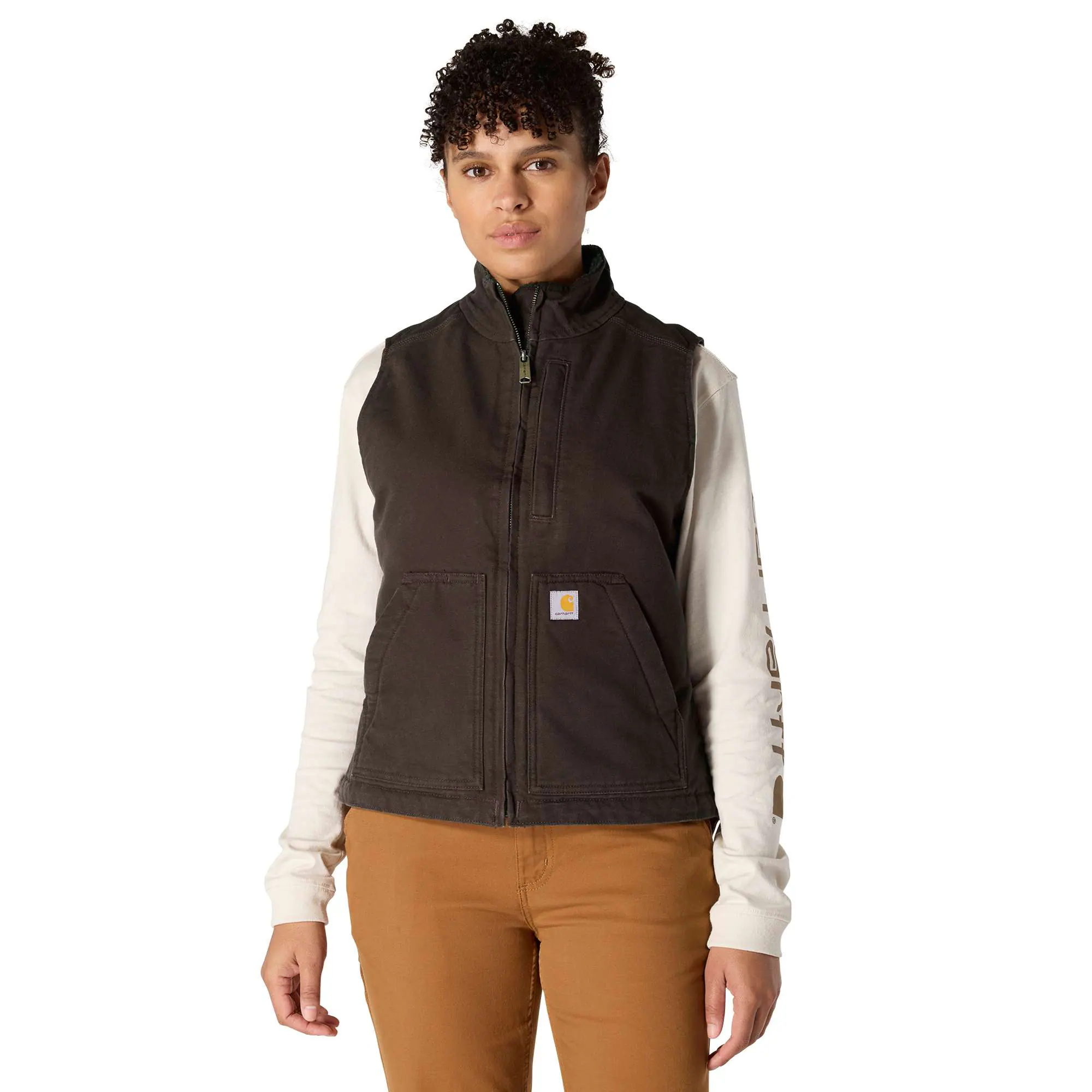 Women's Sherpa Lined Vest - Relaxed Fit - Washed Duck