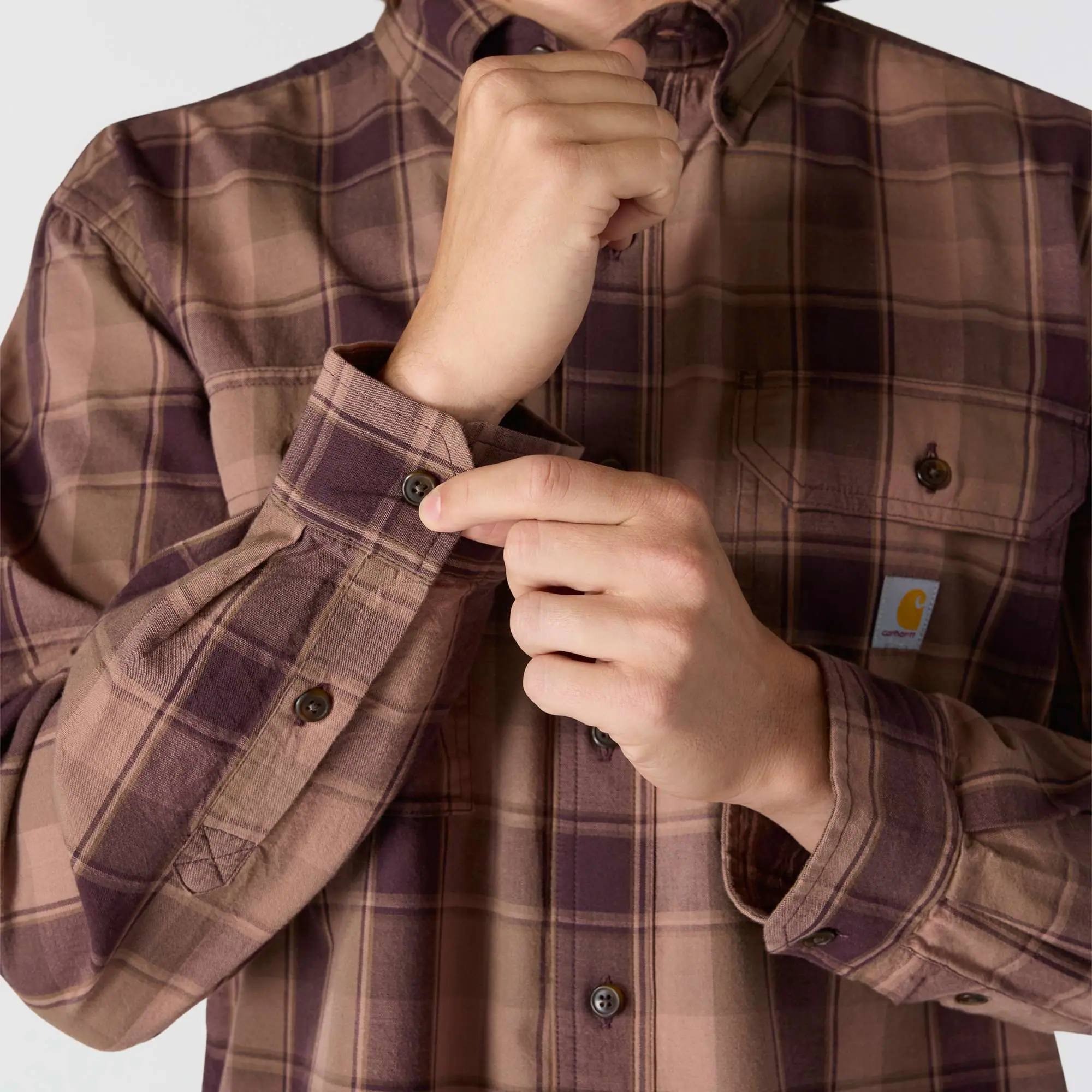 Loose Fit Midweight Chambray Long-Sleeve Plaid Shirt