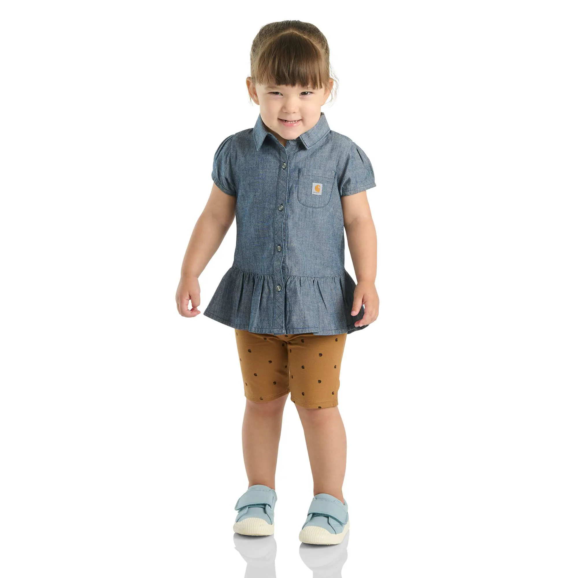 Girls'  2-Piece Short Sleeve Chambray Shirt & Biker Short Set(Toddler)