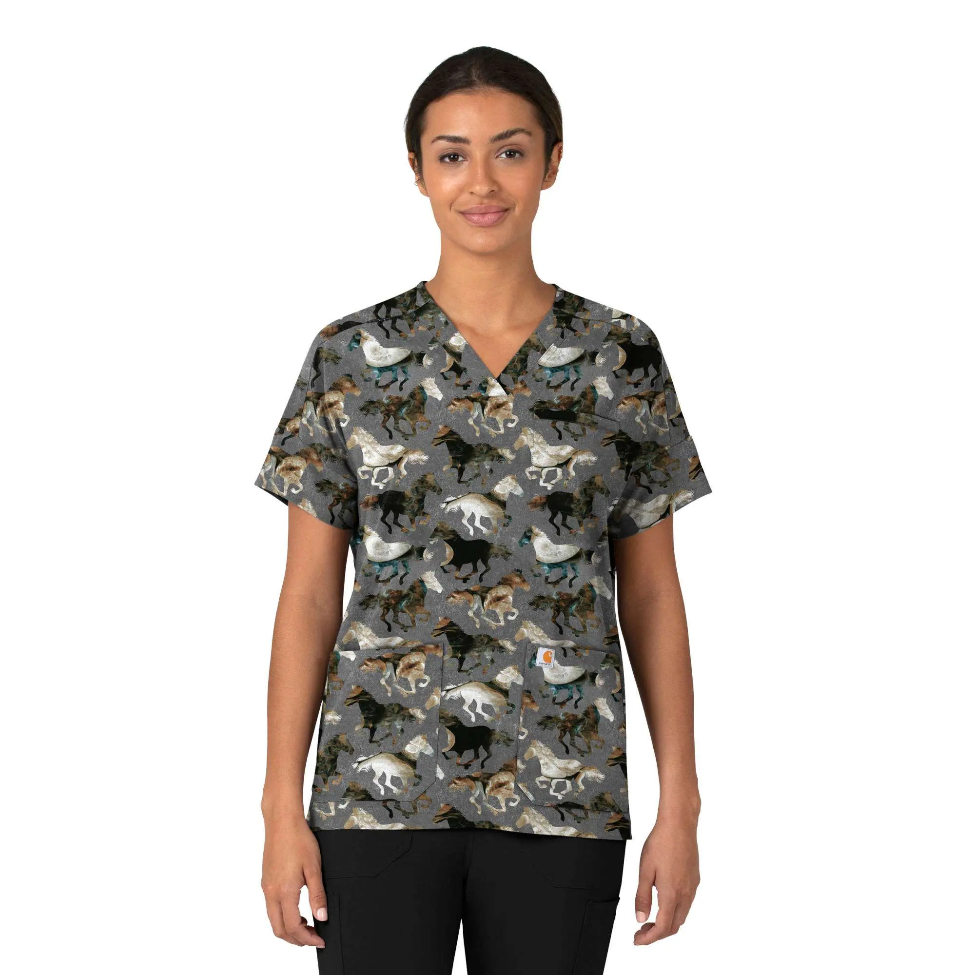 Women's Oversized V-Neck Print Scrub Top