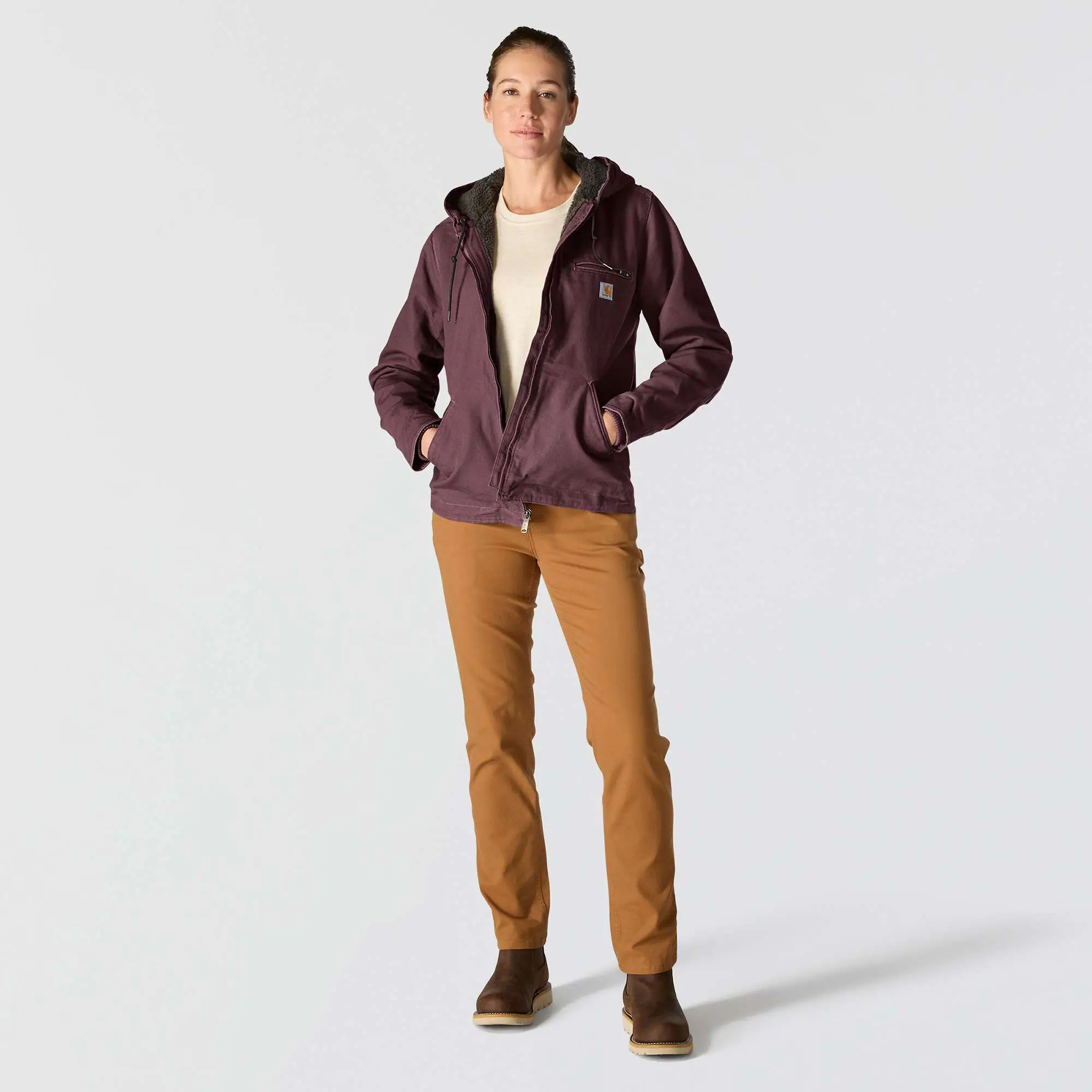 Women's Sherpa Lined Jacket - Loose Fit - Washed Duck - 3 Warmest Rating
