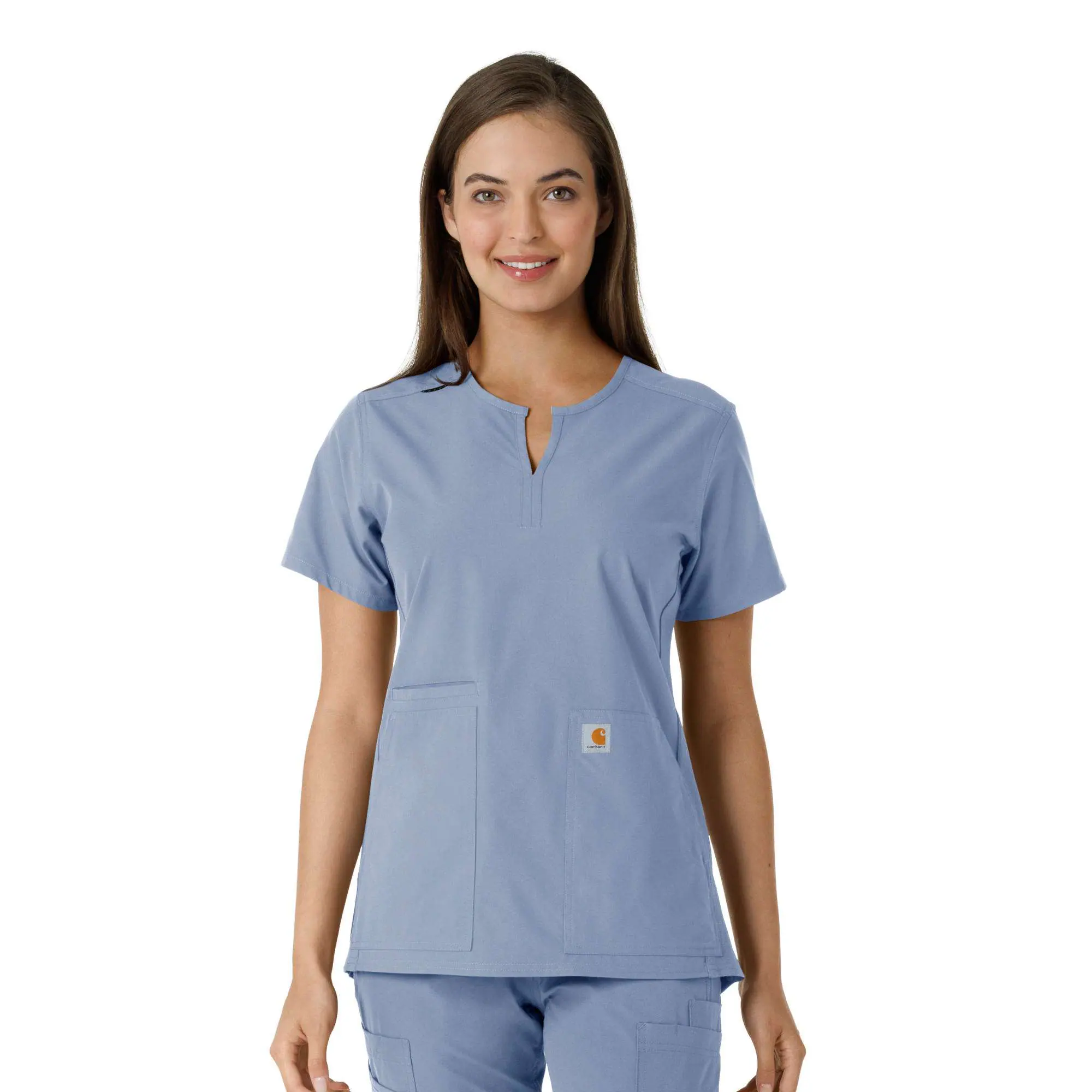Women's Force Essentials Notch Neck Tunic Knit Panel Scrub Top