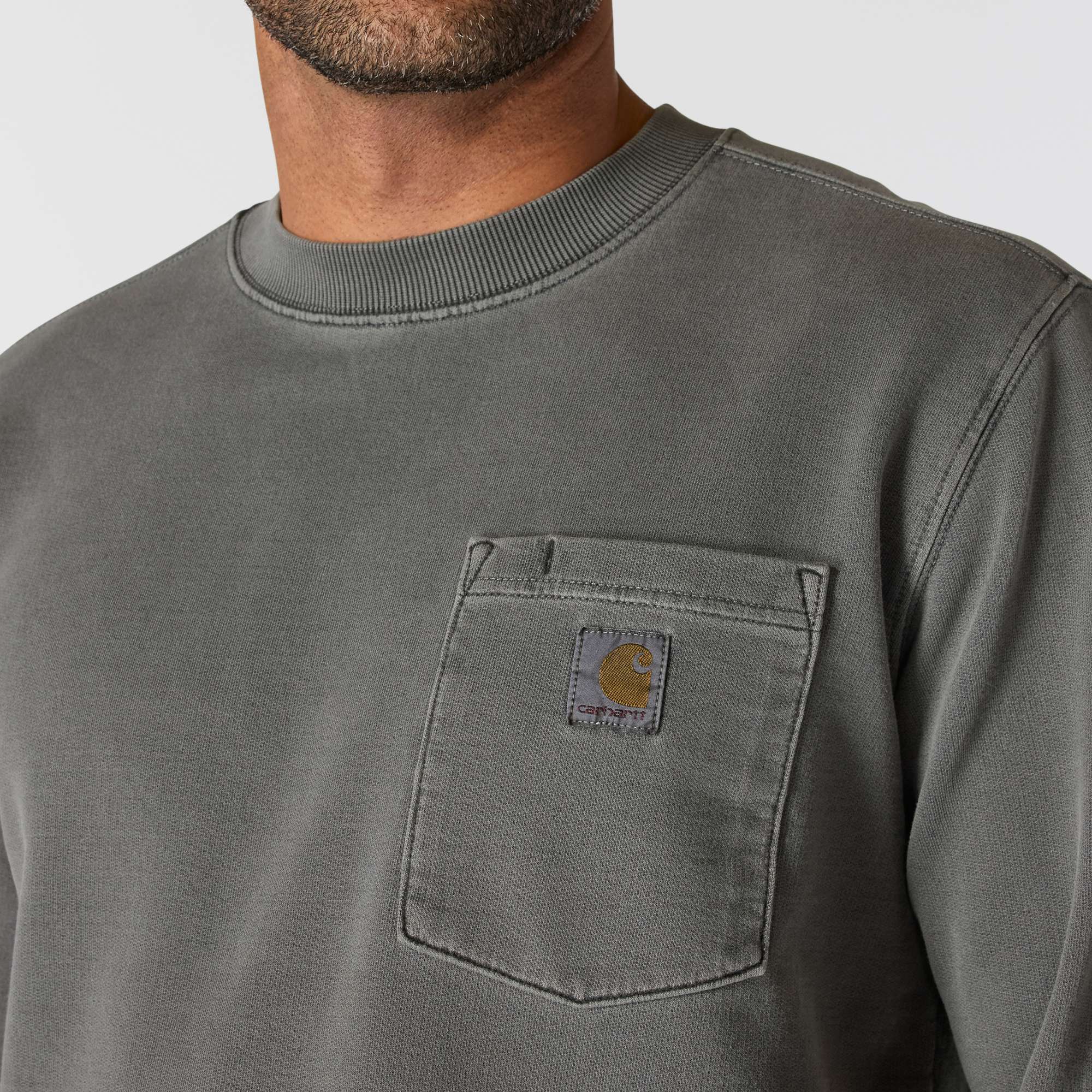 Relaxed Fit Midweight Garment Dye French Terry Crewneck Pocket Sweatshirt