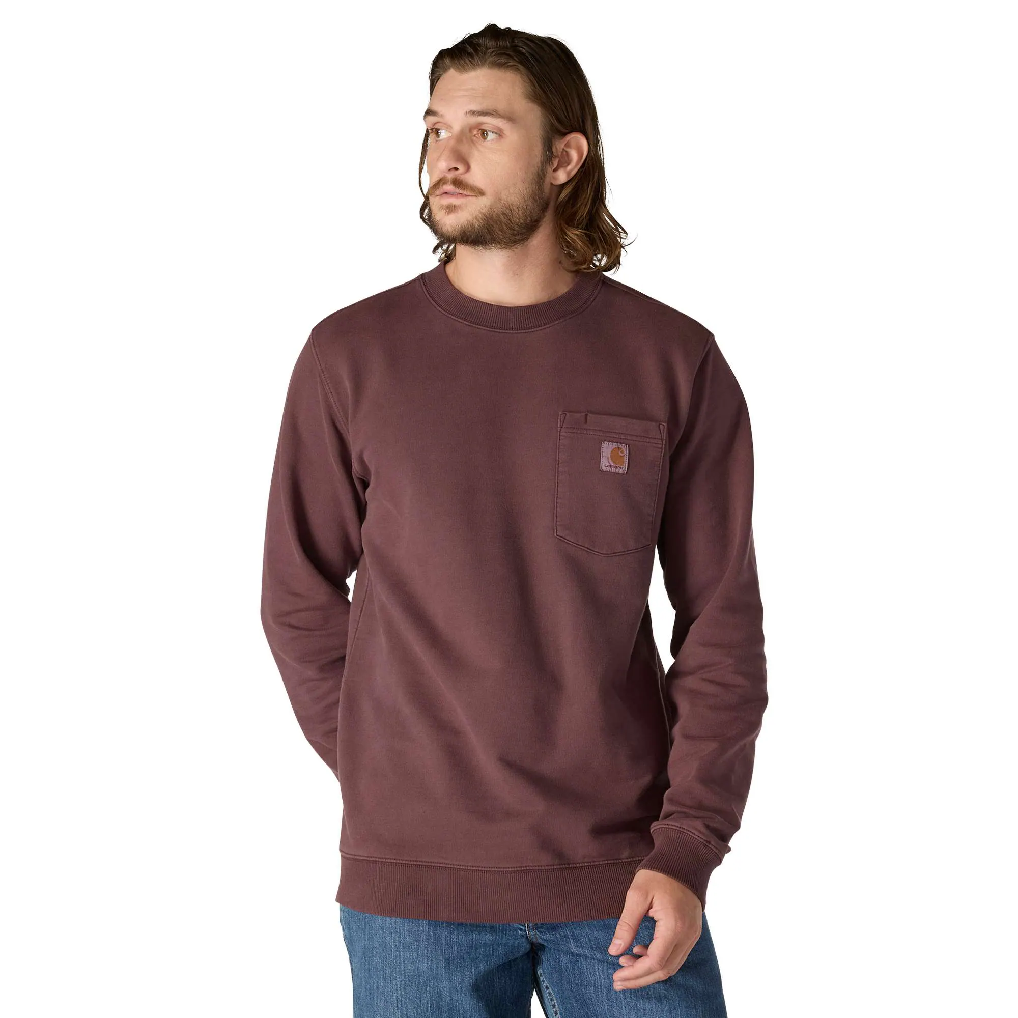 Relaxed Fit Midweight Garment Dye French Terry Crewneck Pocket Sweatshirt
