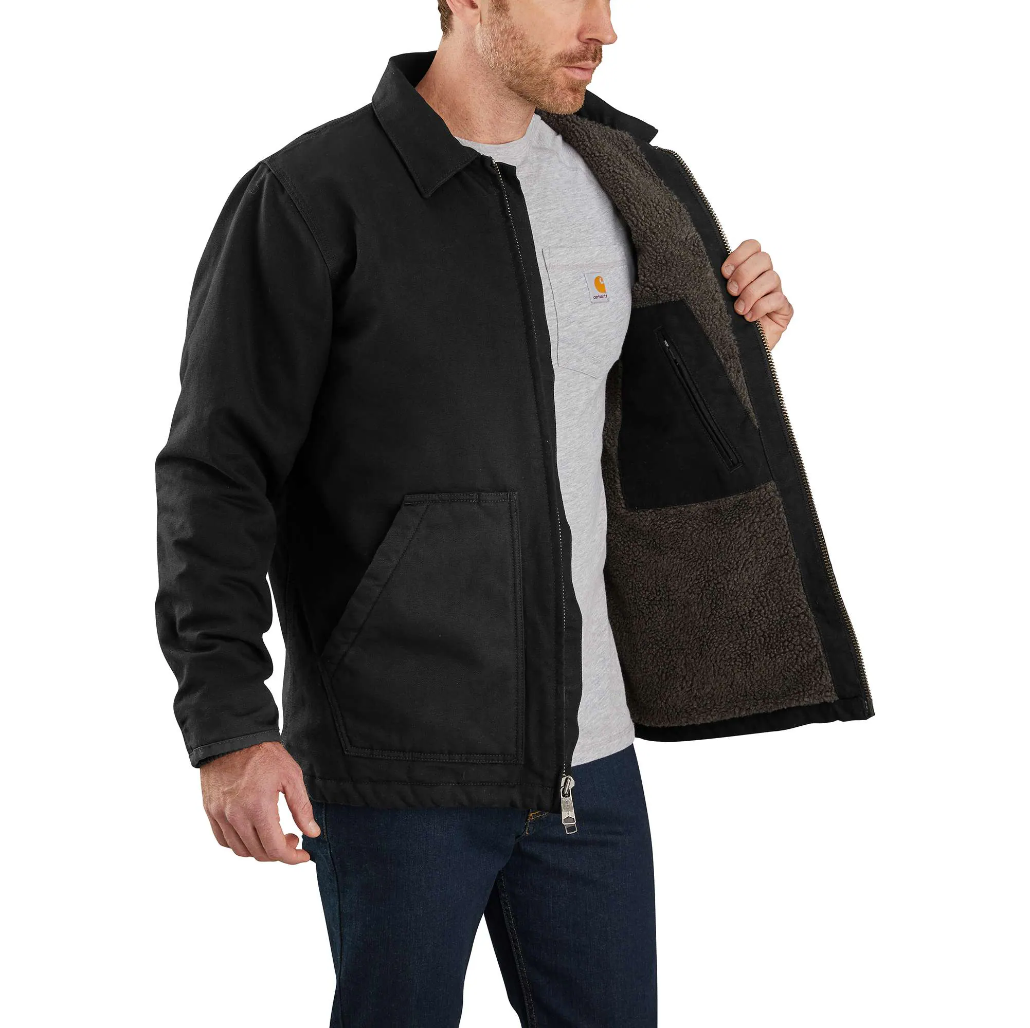 Men's Sherpa-Lined Field Jacket - Loose Fit - Washed Duck - 2 Warmer Rating