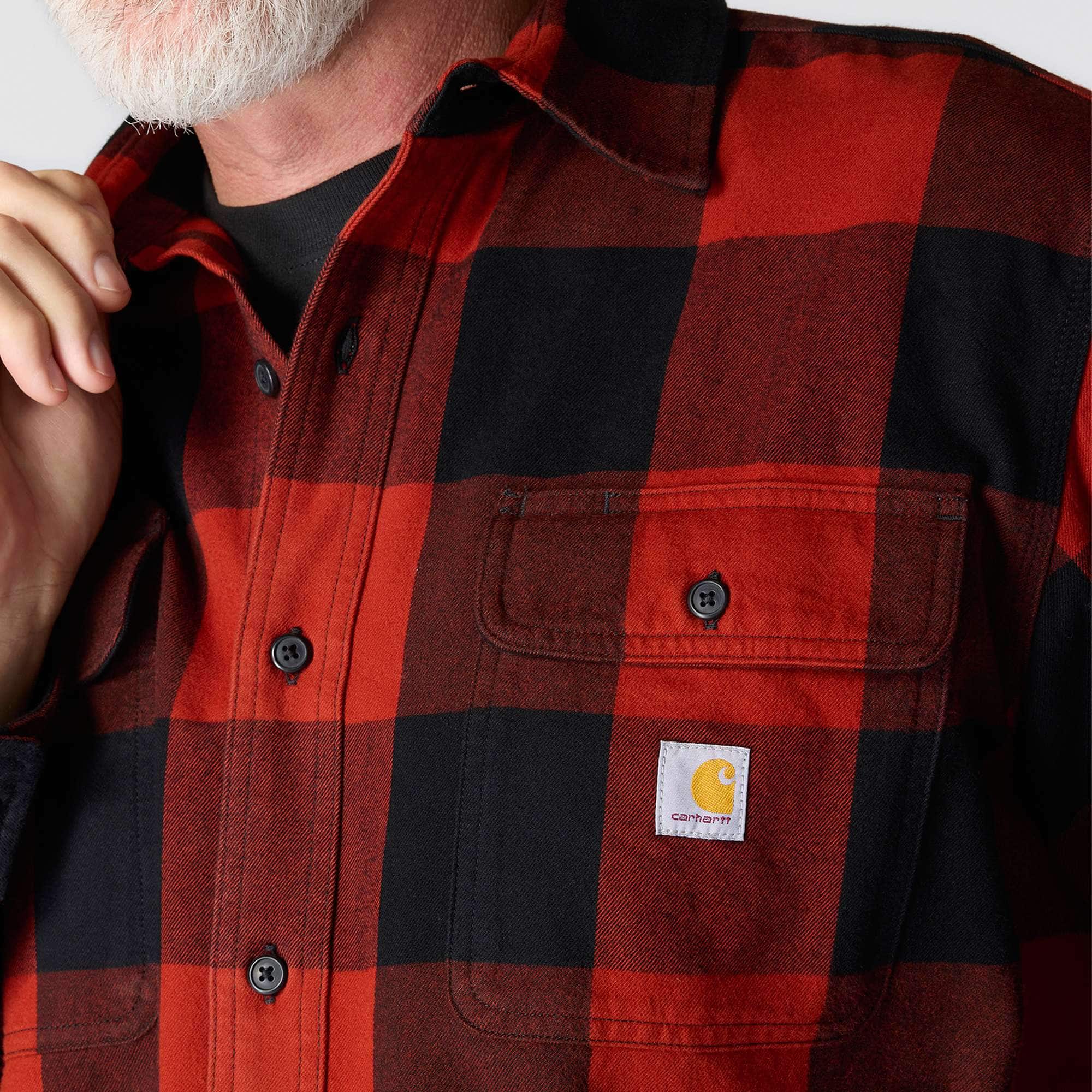 Loose Fit Heavyweight Flannel Long-Sleeve Plaid Shirt