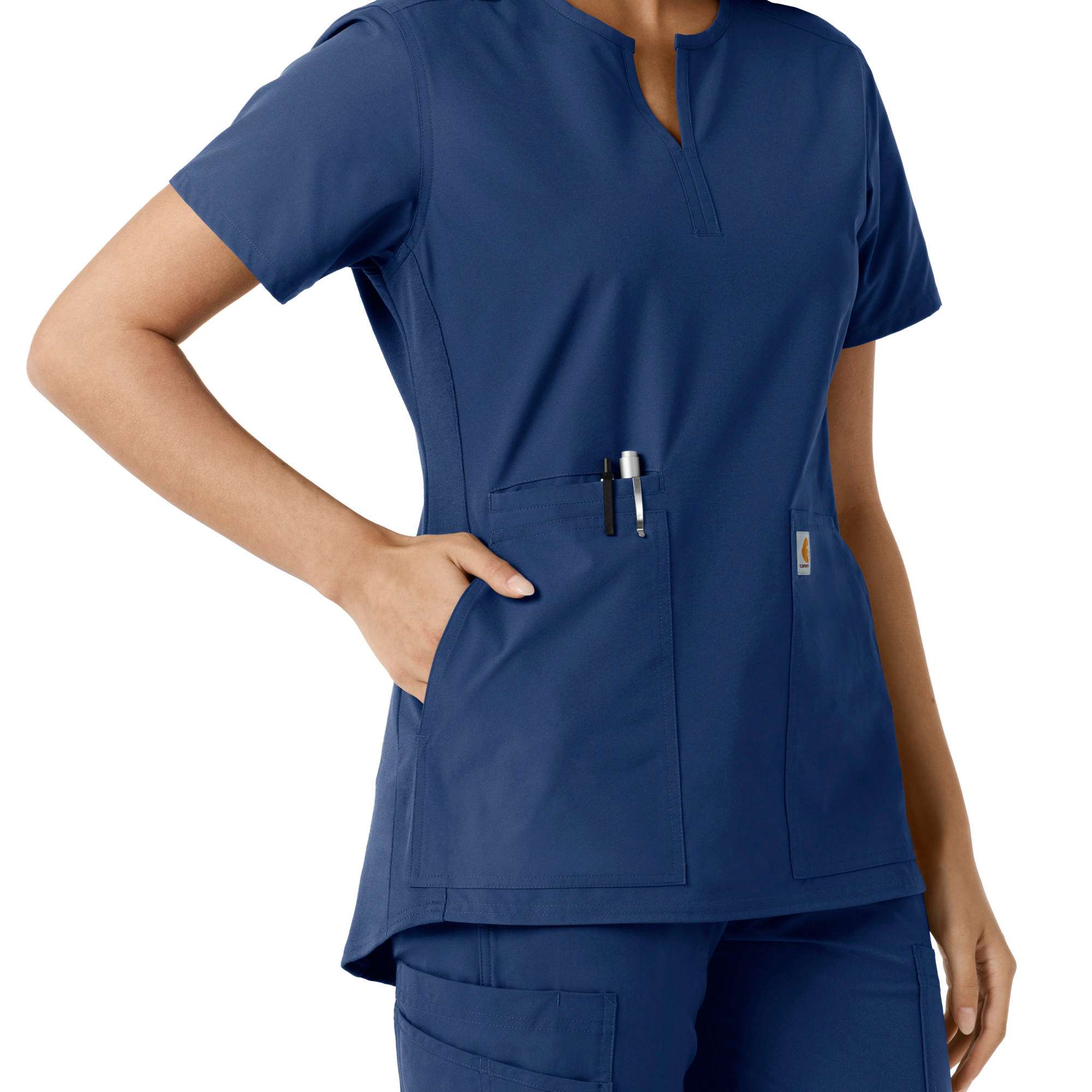 Women's Force Essentials Notch Neck Tunic Knit Panel Scrub Top