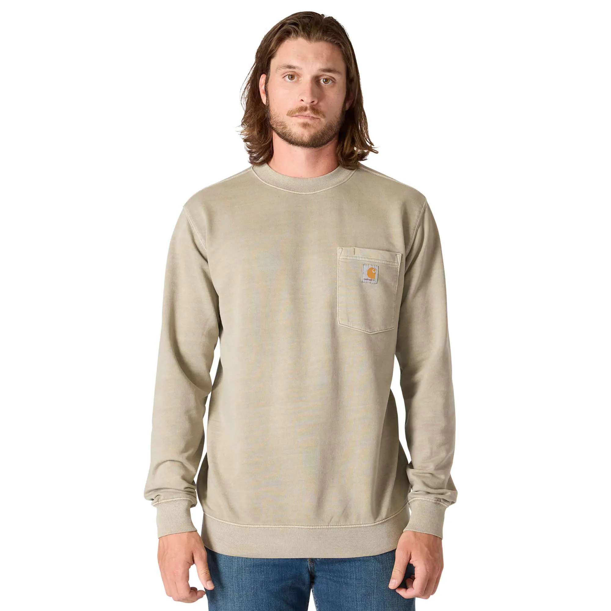 Relaxed Fit Midweight Garment Dye French Terry Crewneck Pocket Sweatshirt