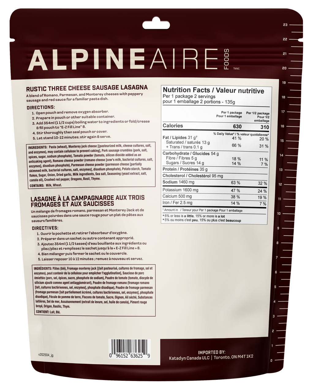 AlpineAire Rustic Three Cheese Sausage Lasagna