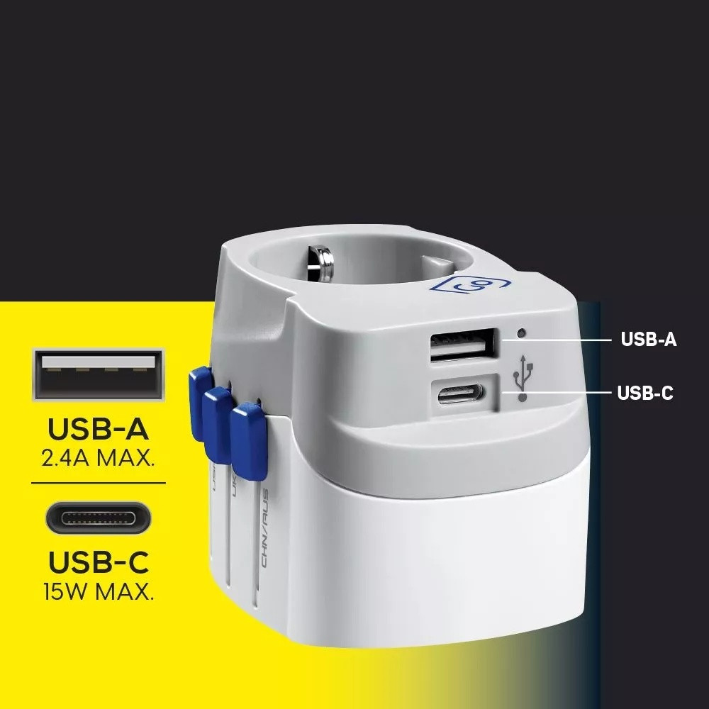 Go Travel Worldwide Travel Adapter with USB-A  & USB-C