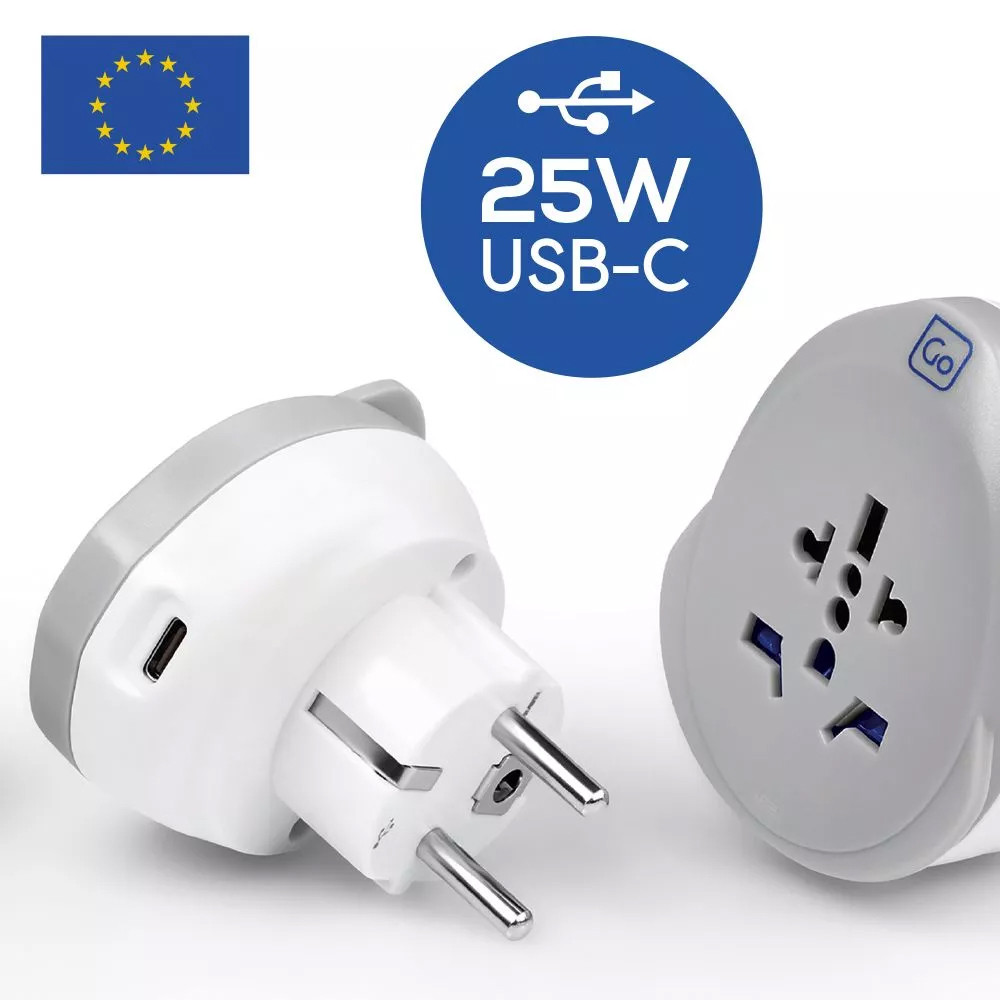 Go Travel World to EU with USB-C Travel Adapter (25W)