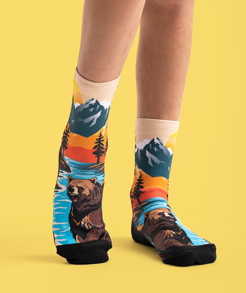 Outway Grizzly Bear Youth Crew Sock - Unisex - Youths