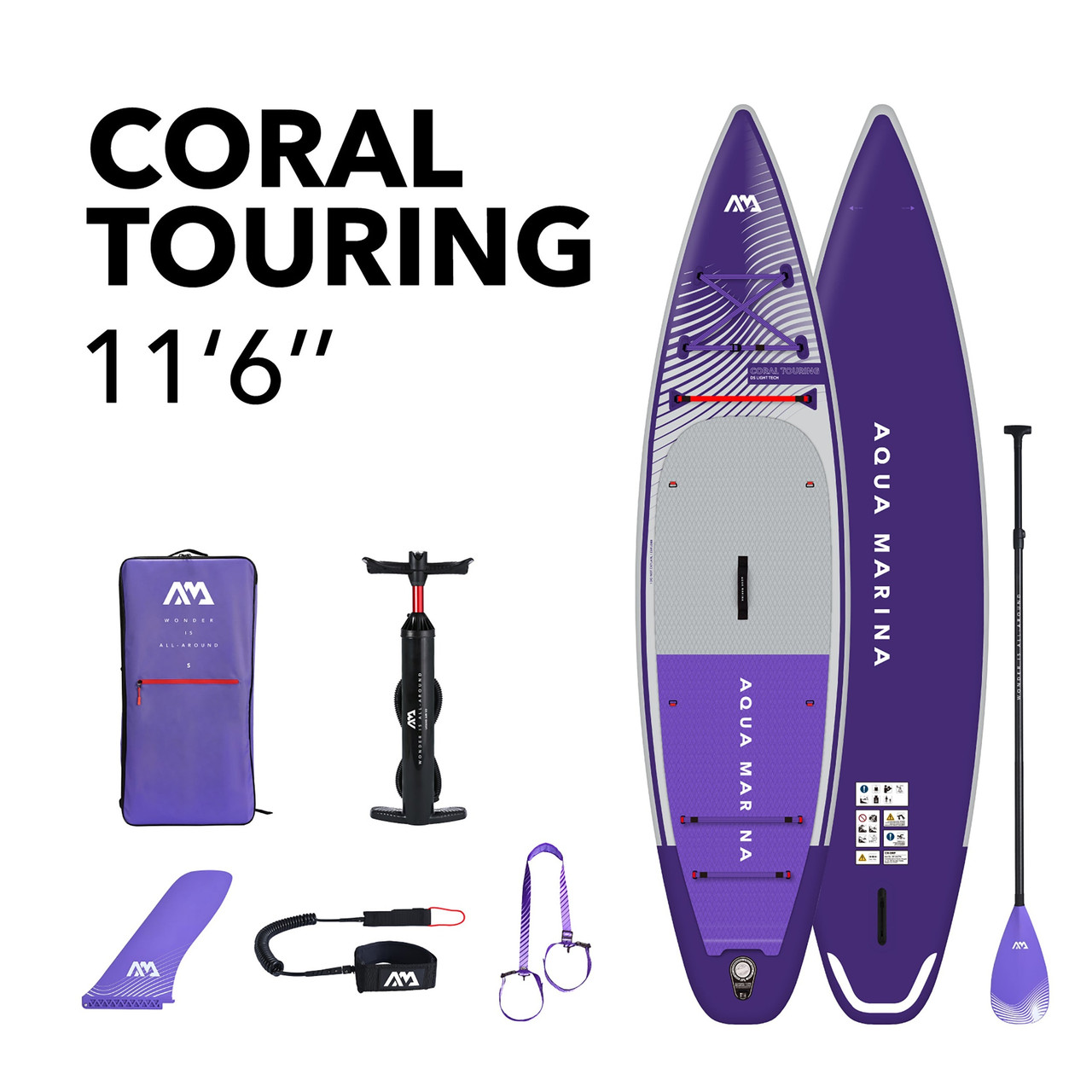 Aqua Marina Coral 11' 6" Touring Inflatable SUP Package - Unisex