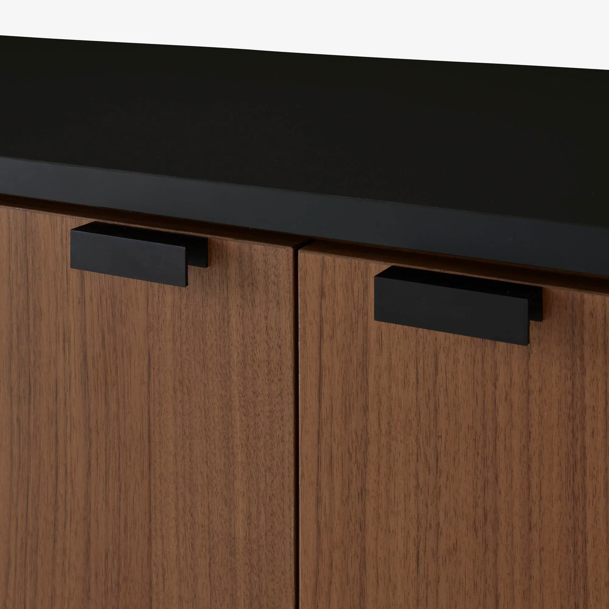 Tanis Sideboard Walnut + Black Fenix Laminate Base In Circular Tubing