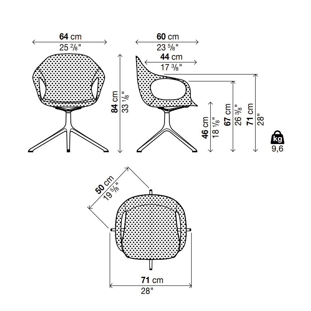 ELEPHANT Swivel Trestle Chair - Fabric Upholstered Seat