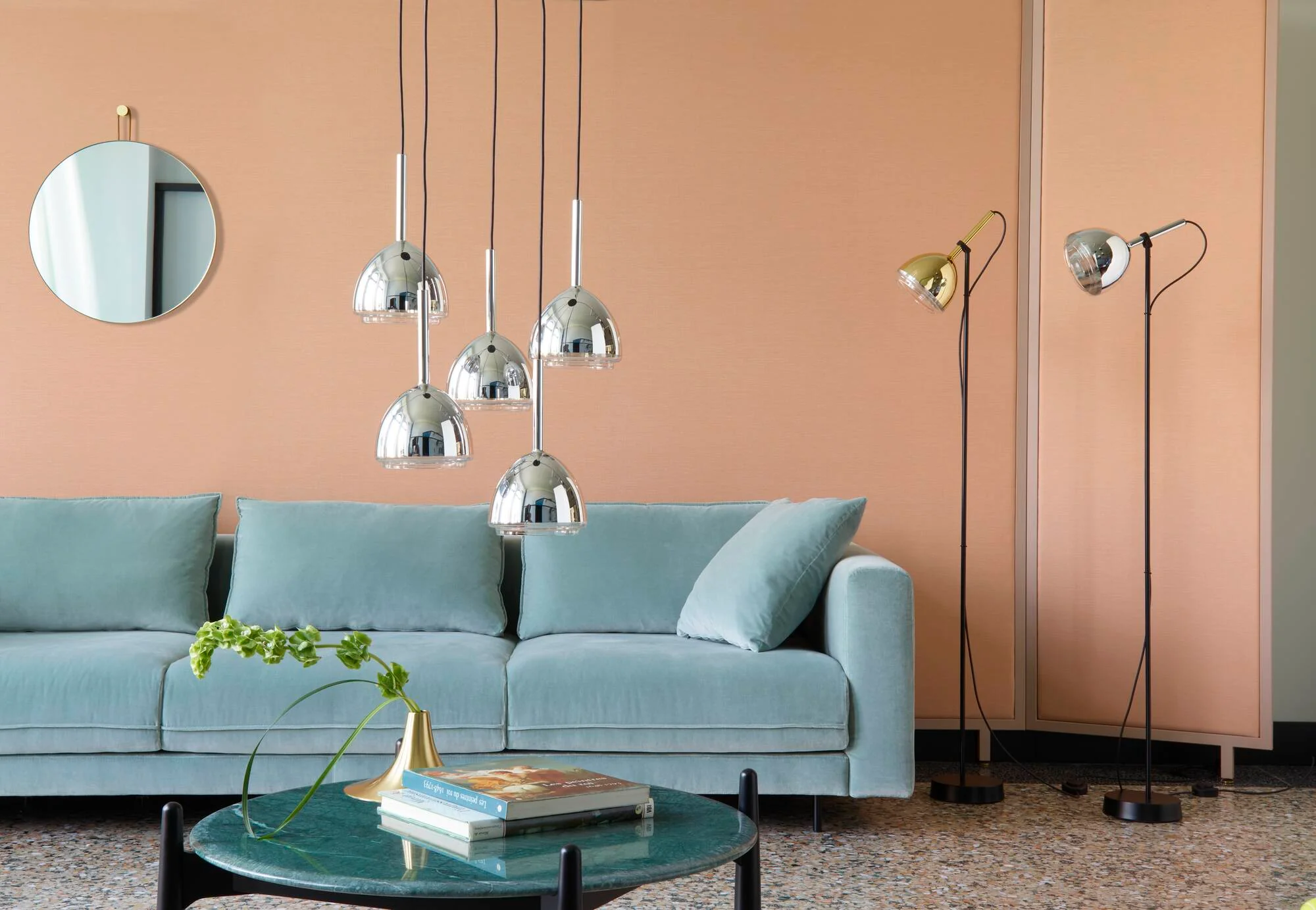 Chrome Bell Suspended Ceiling Light 5 Cables