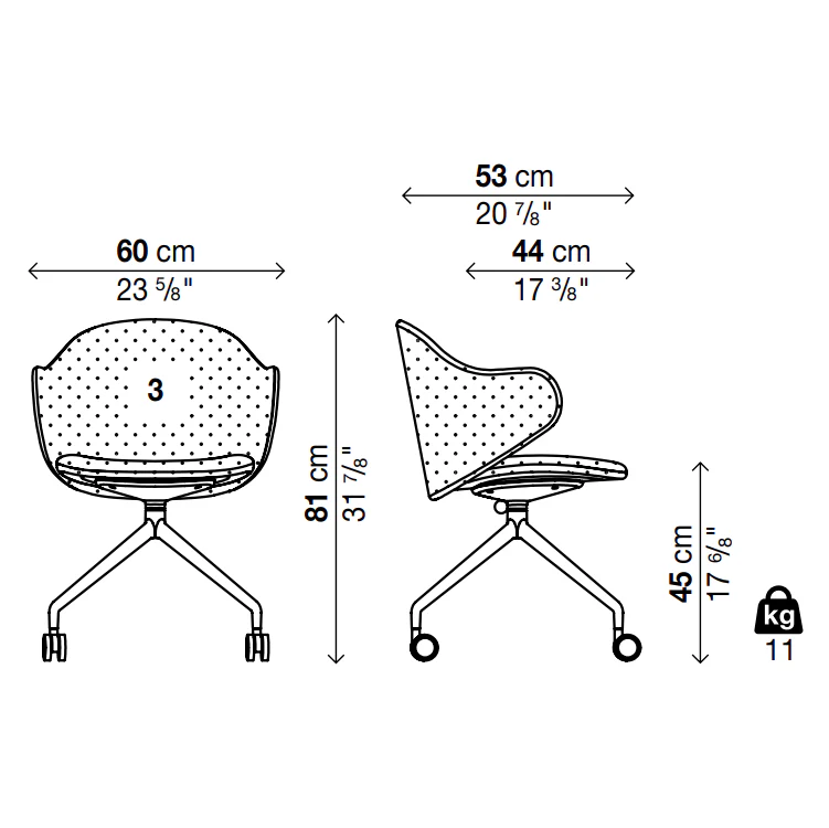 DUA Trestle with Castors Chair - Backrest 3(With Armrest)