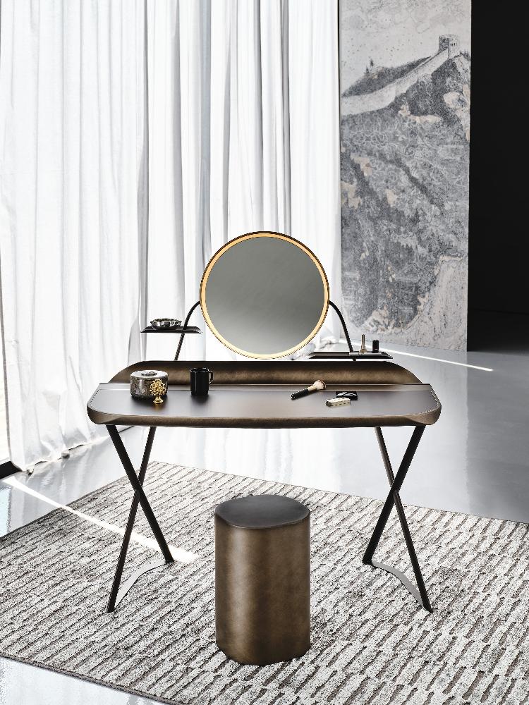 COCOON TROUSSE Leather Desk with Mirror Frame