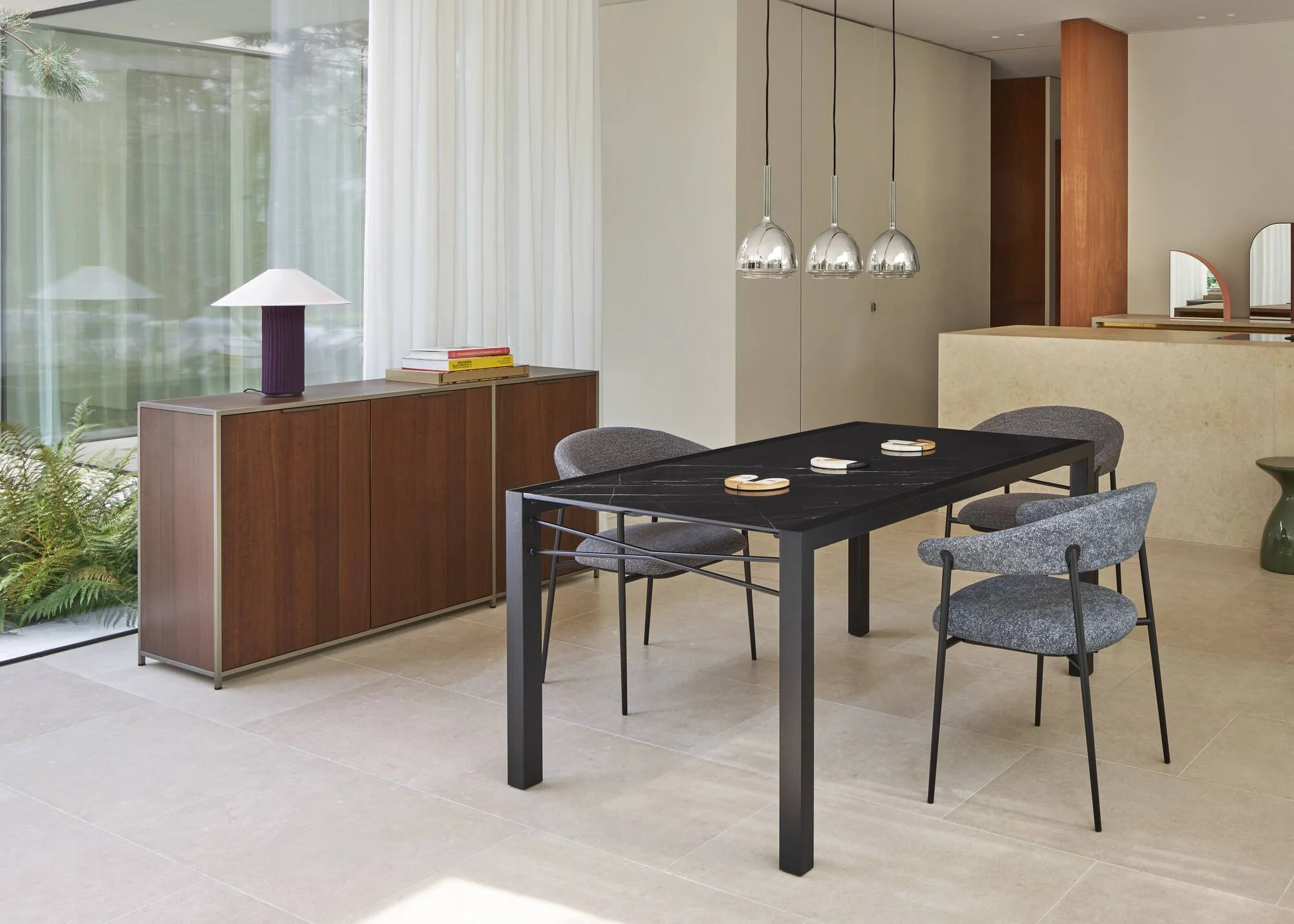 Extensia Dining Table Top In White Marble-Effect Ceramic Stoneware Base In Black Stained Ash