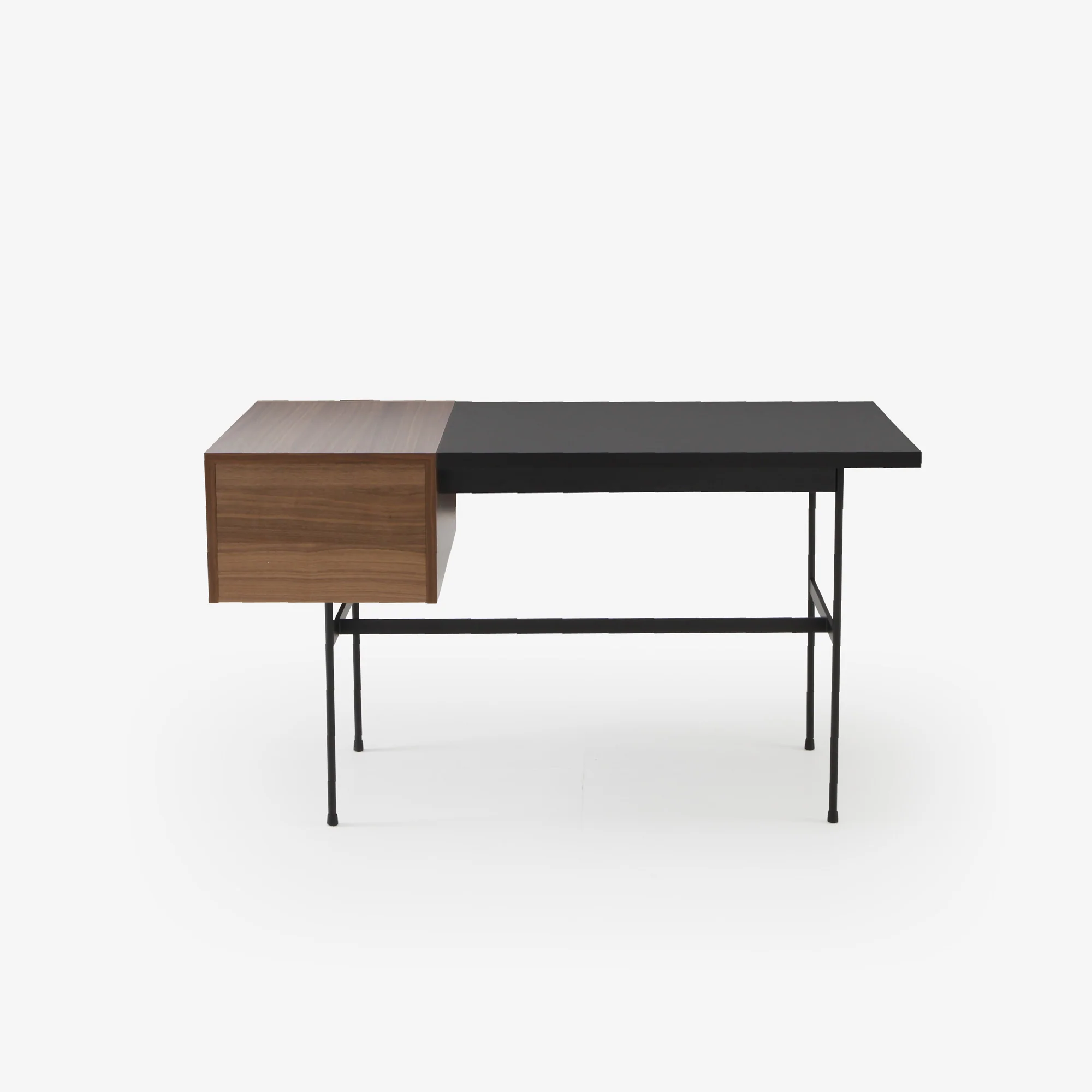 Tanis Desk Walnut + Black Fenix Laminate Base In Circular Tubing