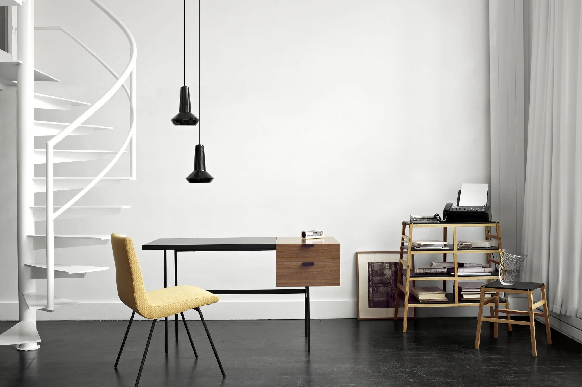 Tanis Desk Walnut + Black Fenix Laminate Base In Circular Tubing