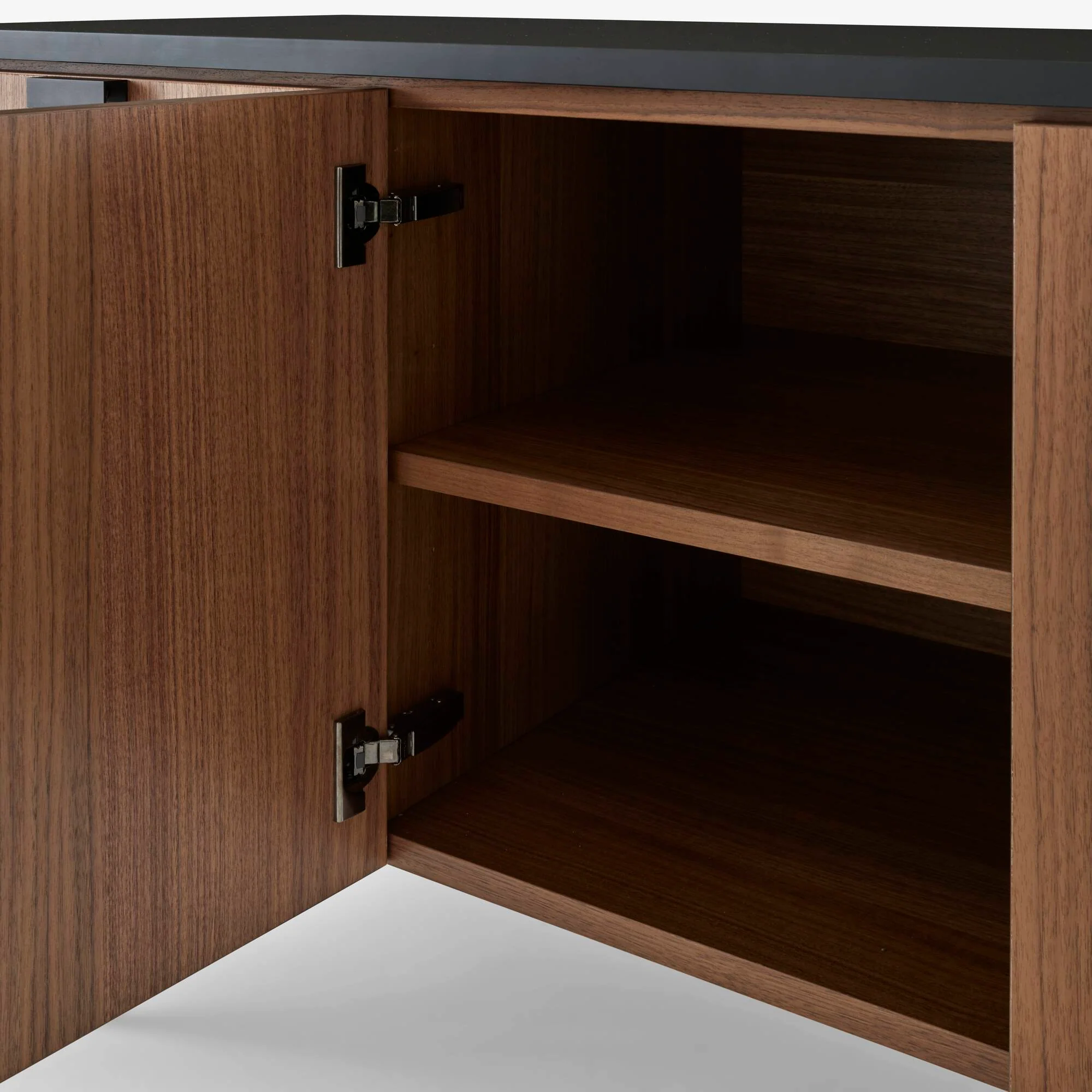 Tanis Sideboard Walnut + Black Fenix Laminate Base In Circular Tubing