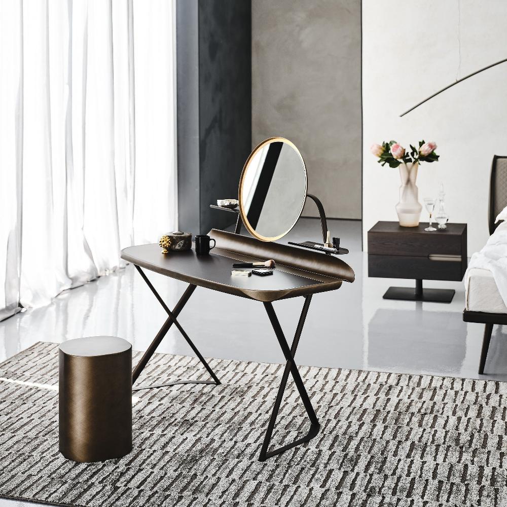 COCOON TROUSSE Leather Desk with Mirror Frame