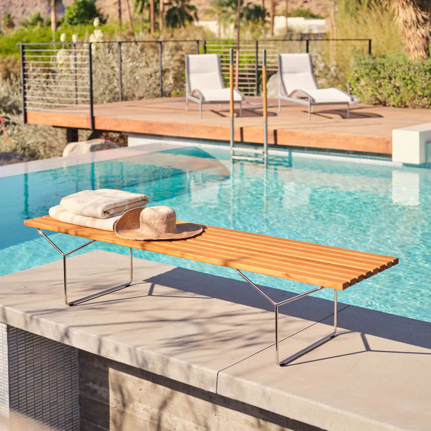 Bertoia Bench with Teak Slats