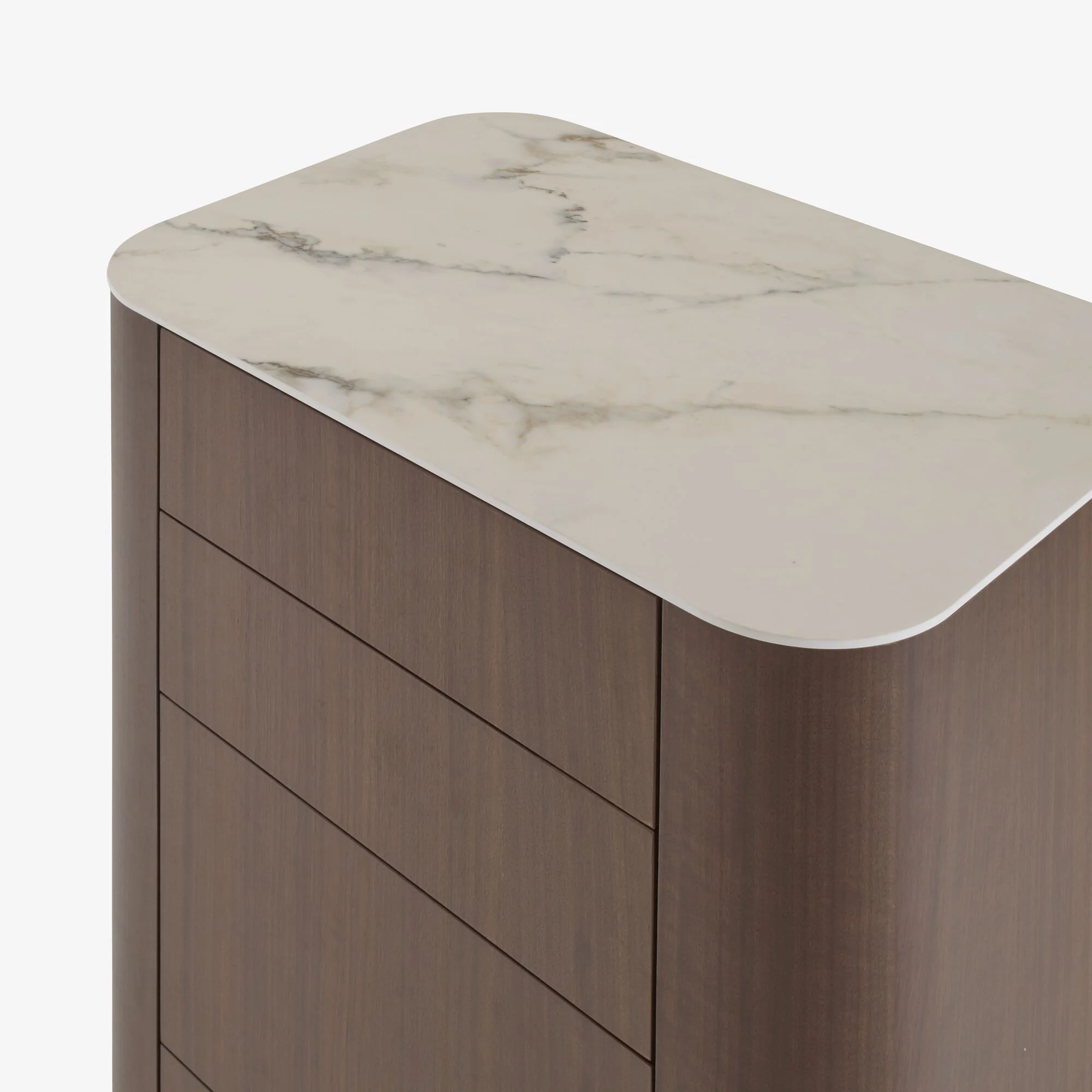 Parabole Chest Of Drawers Dark Walnut Top In White Marble-Effect Ceramic Stoneware