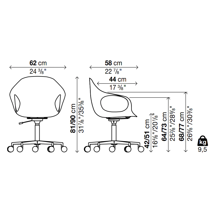 ELEPHANT Chair 5 Spoke Base with Castors - Polyurethane Seat