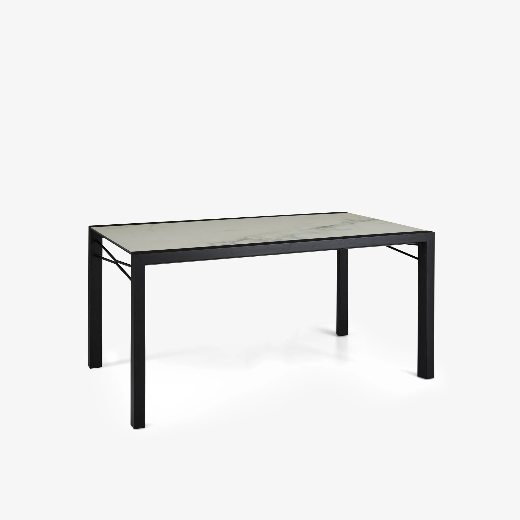 Extensia Dining Table Top In White Marble-Effect Ceramic Stoneware Base In Black Stained Ash