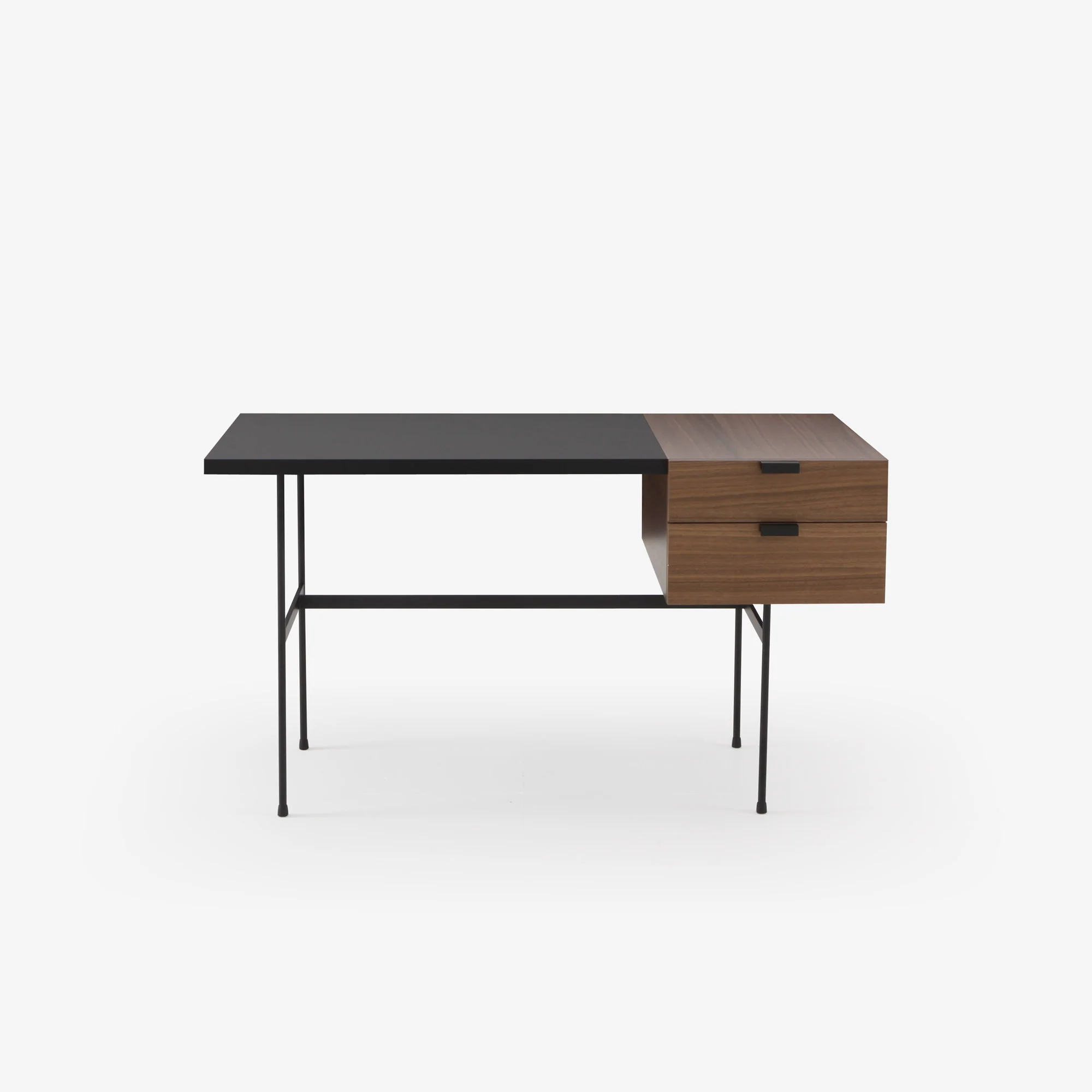 Tanis Desk Walnut + Black Fenix Laminate Base In Circular Tubing