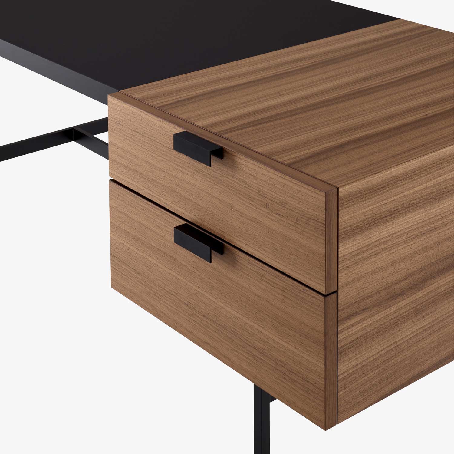 Tanis Desk Walnut + Black Fenix Laminate Base In Circular Tubing