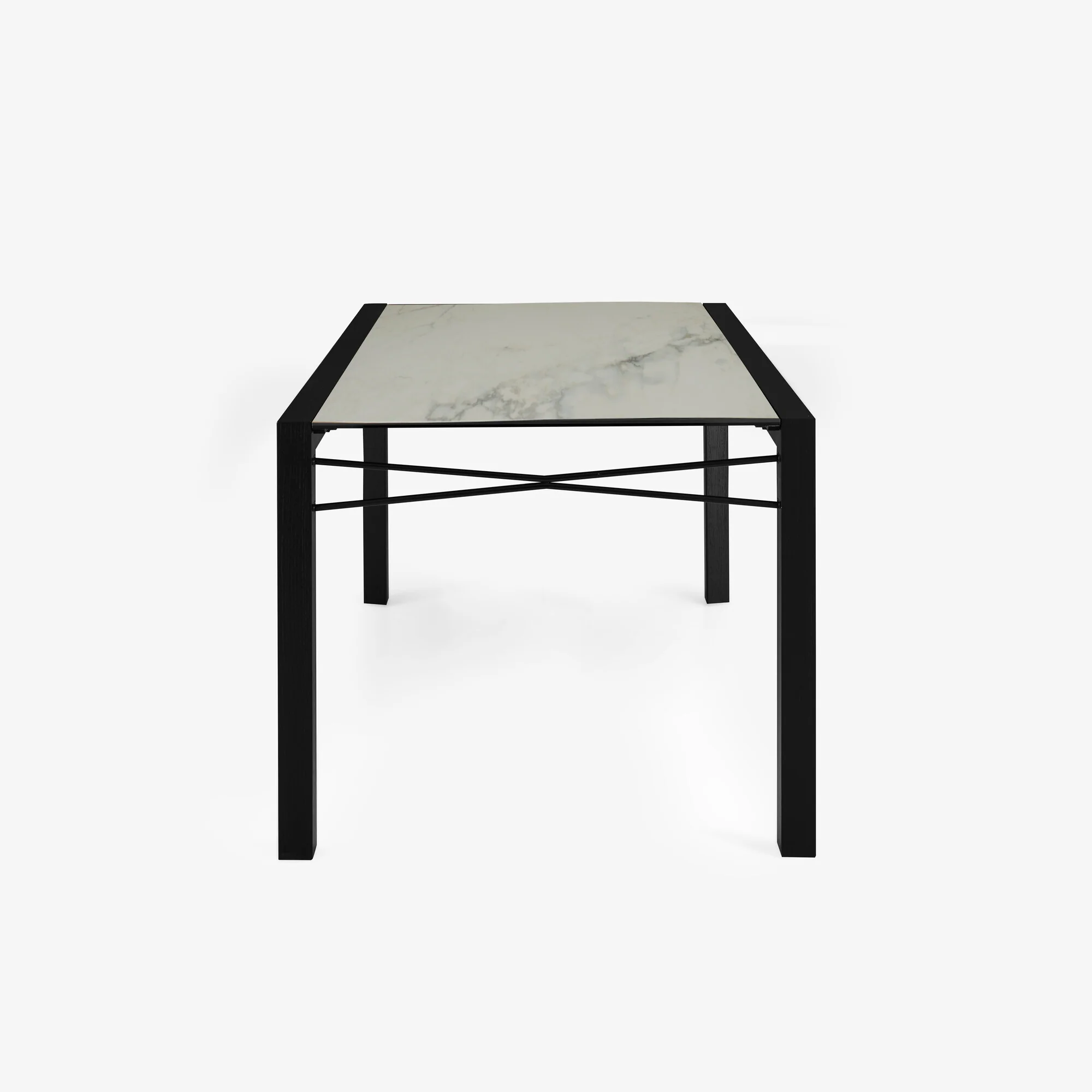 Extensia Dining Table Top In White Marble-Effect Ceramic Stoneware Base In Black Stained Ash