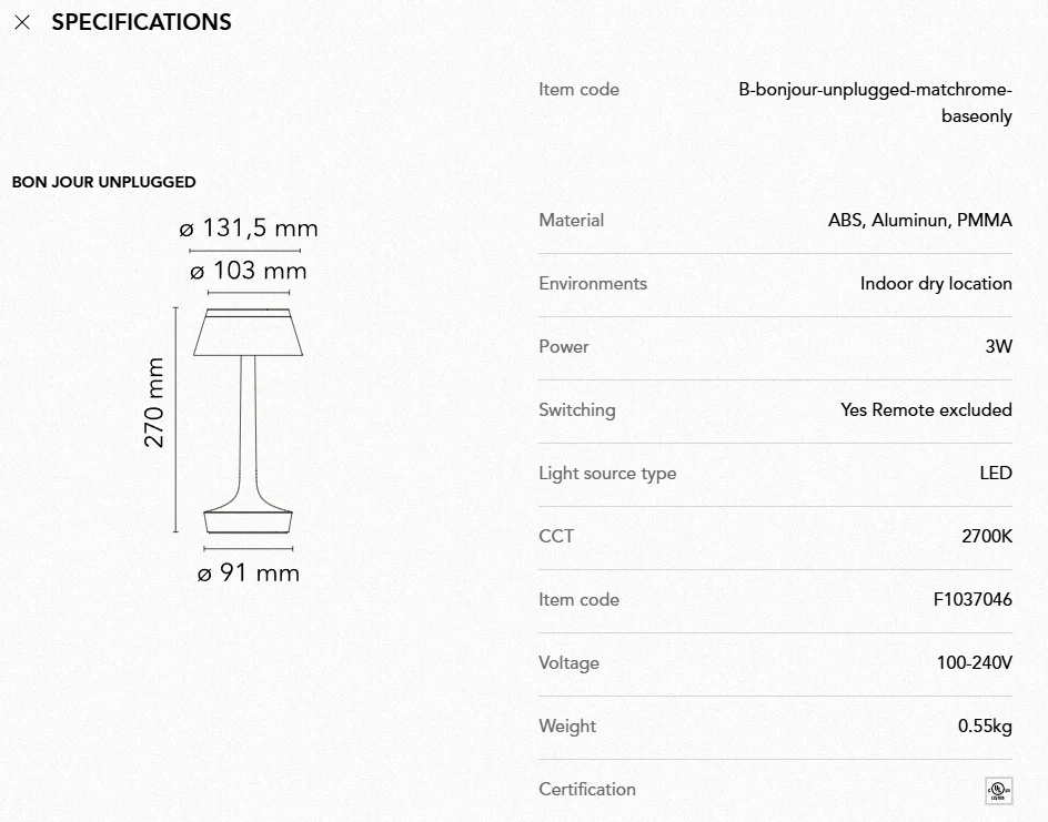 Bon Jour Unplugged Table Lamps