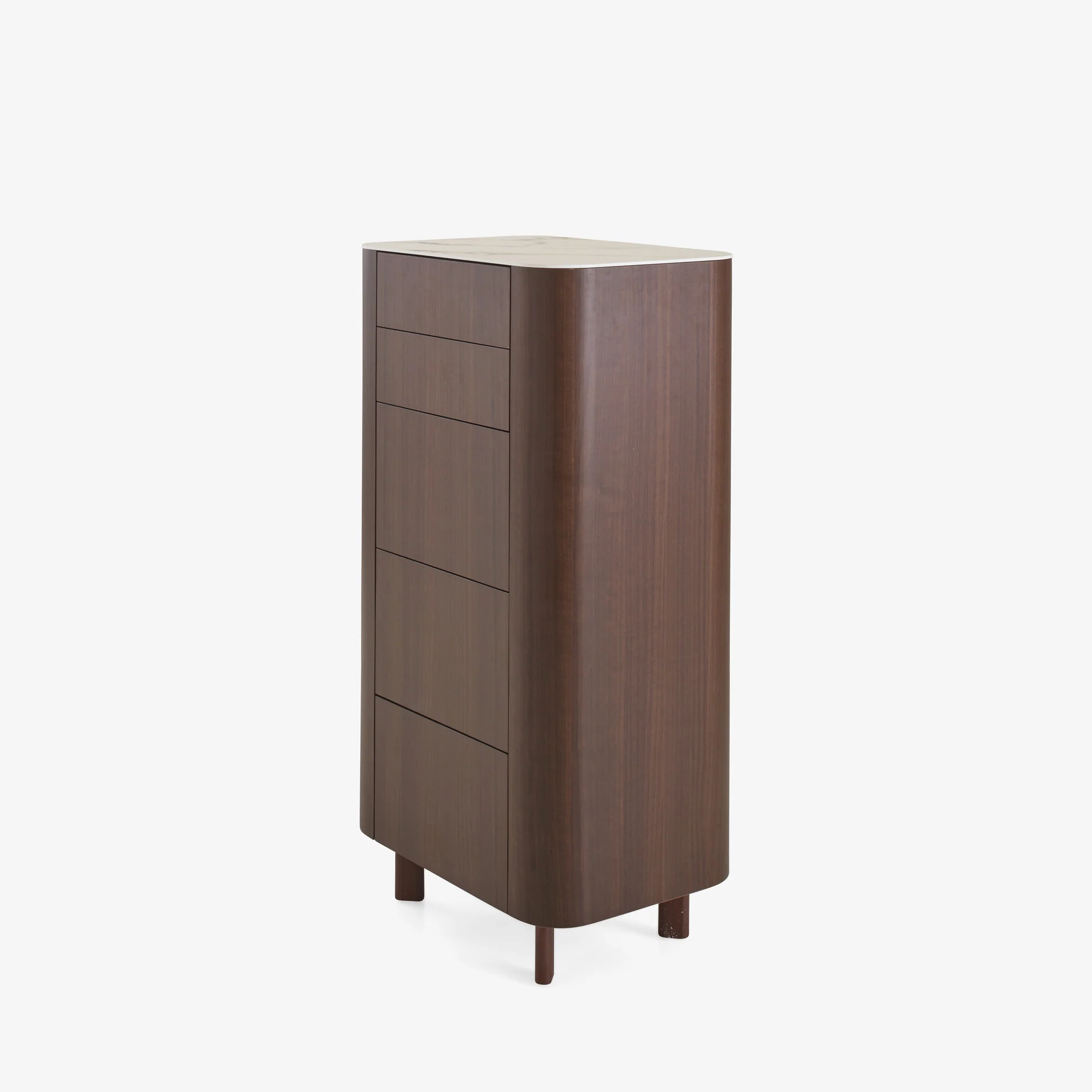Parabole Chest Of Drawers Dark Walnut Top In White Marble-Effect Ceramic Stoneware