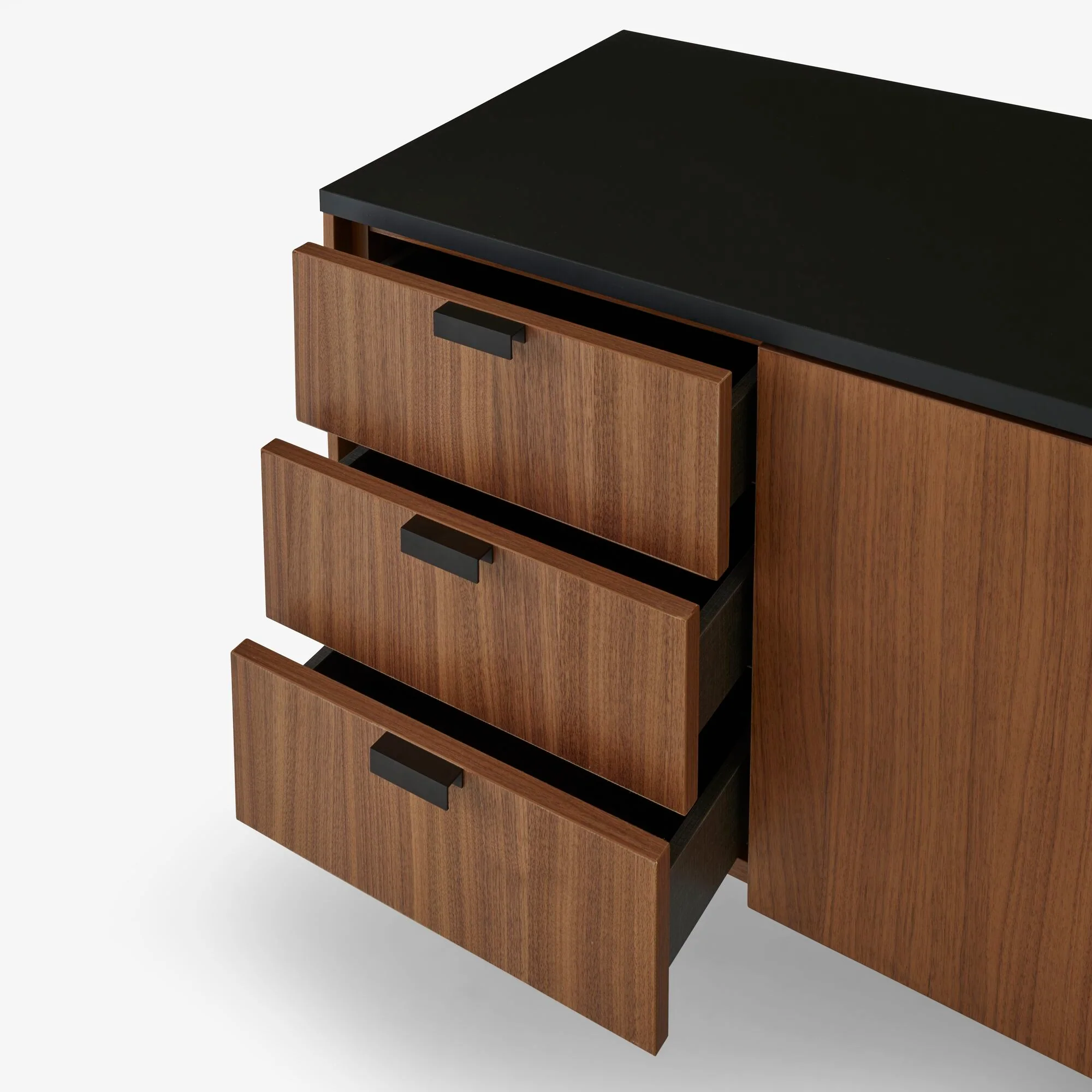 Tanis Sideboard Walnut + Black Fenix Laminate Base In Circular Tubing
