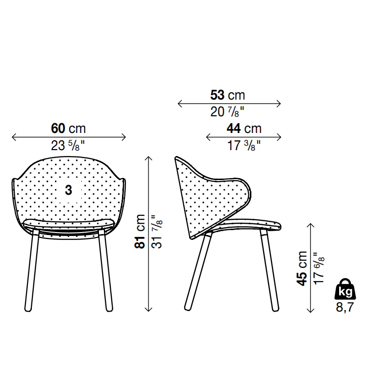 DUA Wooden Base Chair - Backrest 3 (With Armrests)