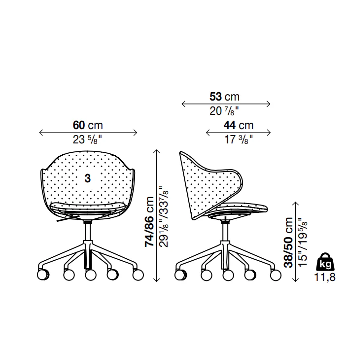 DUA 5 Spoke Base with Castors Chair - Backrest 3(With Armrest)